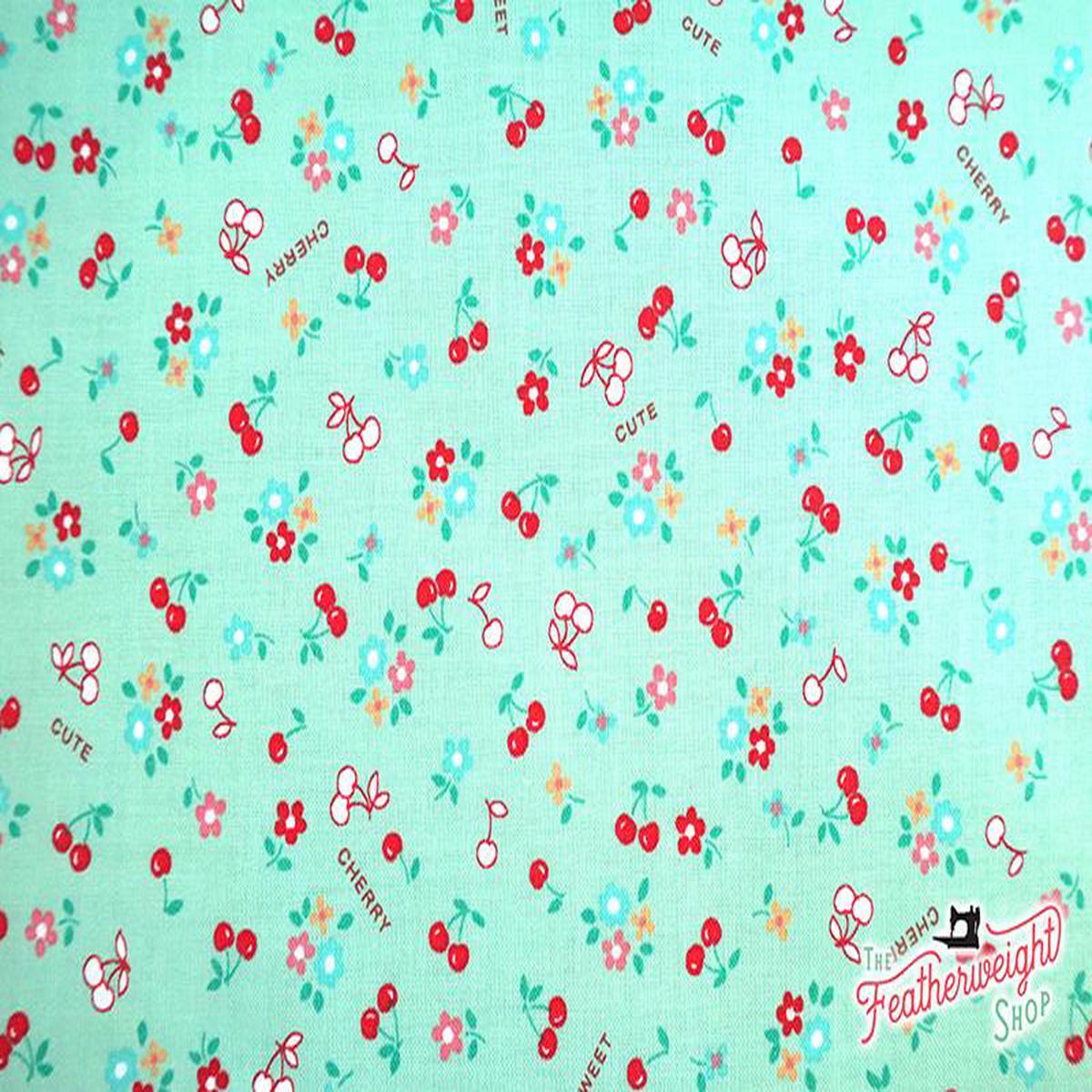 Fabric, Sweet Little Cherries, Mint Green - 30's Collection (by the yard)