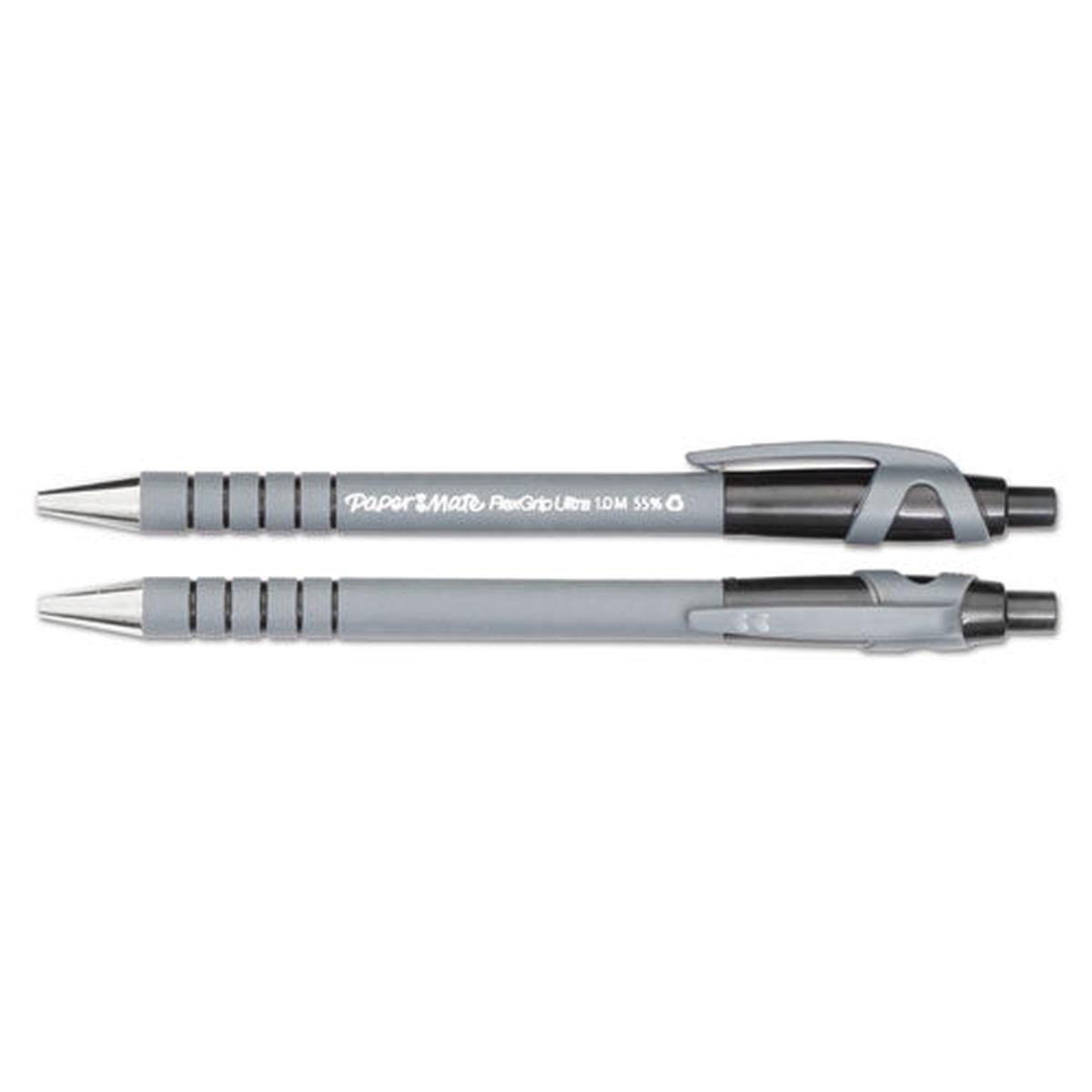 Flexgrip Ultra Retractable Ballpoint Pen, 1mm, Black Ink, Black-gray Barrel, Dozen