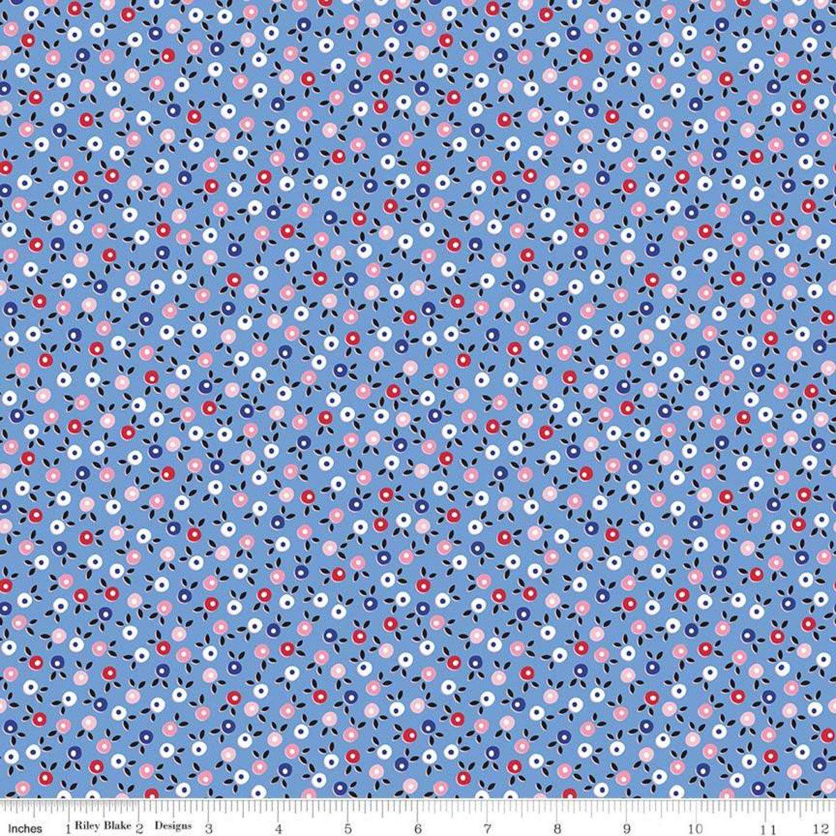 Fabric, Shortcake by Heidi Staples of Fabric Mutt - SHORTCAKE PEACHY BLUE (by the yard)