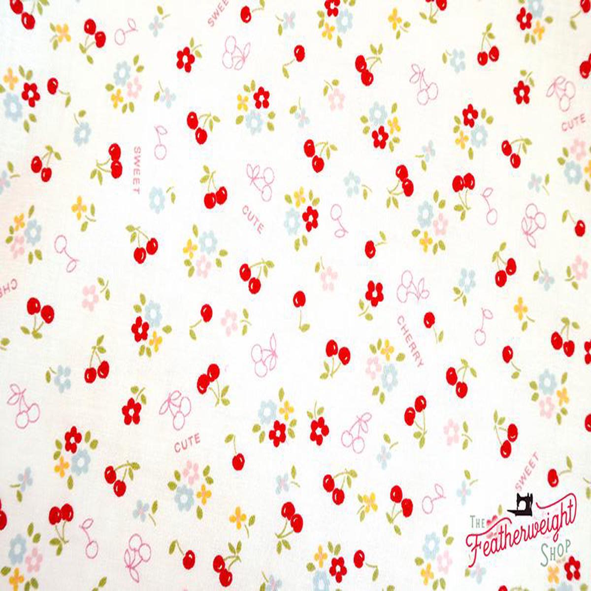 Fabric, Sweet Little Cherries, White - 30's Collection (by the yard)