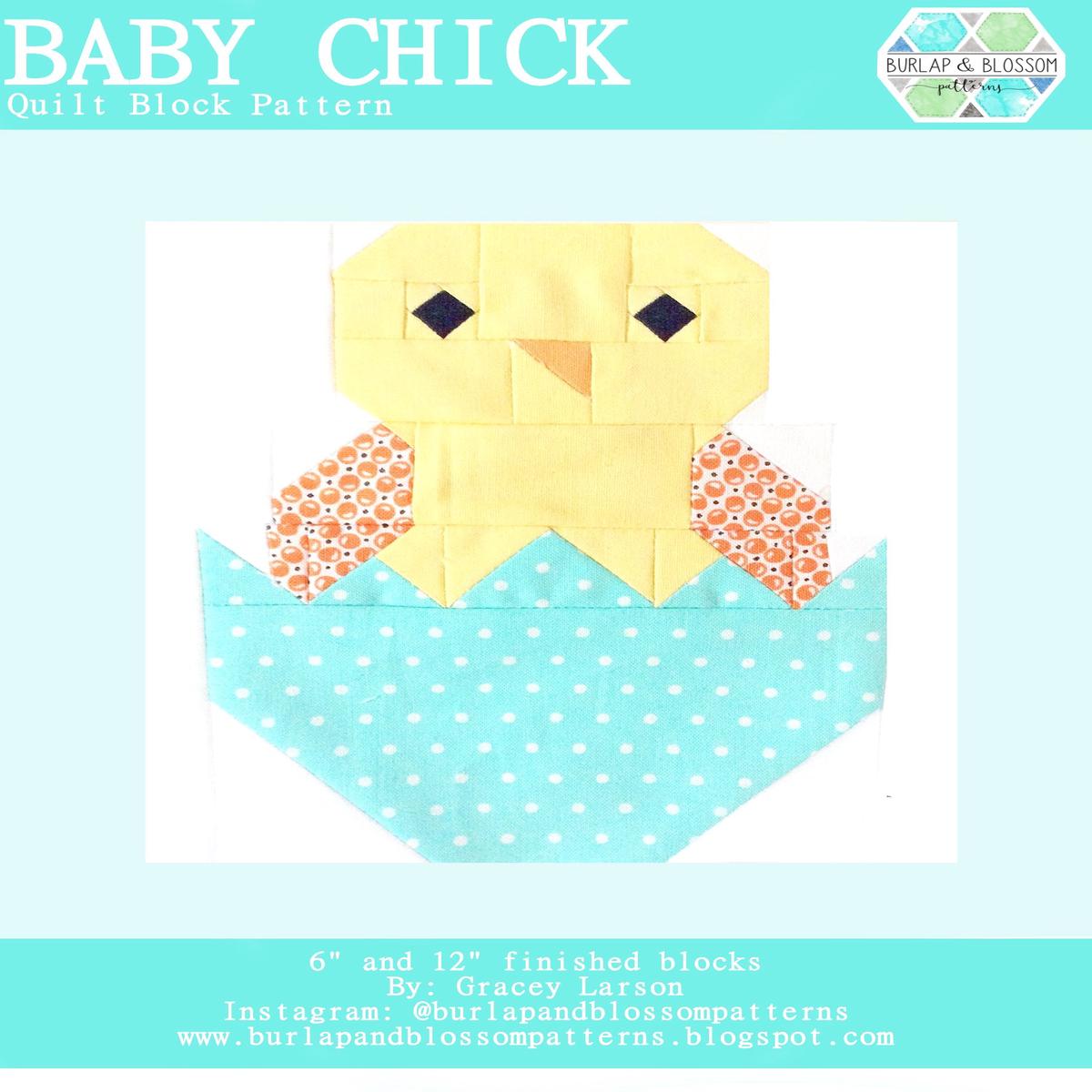 Pattern, Baby Chick Quilt Block by Burlap and Blossom (digital download)