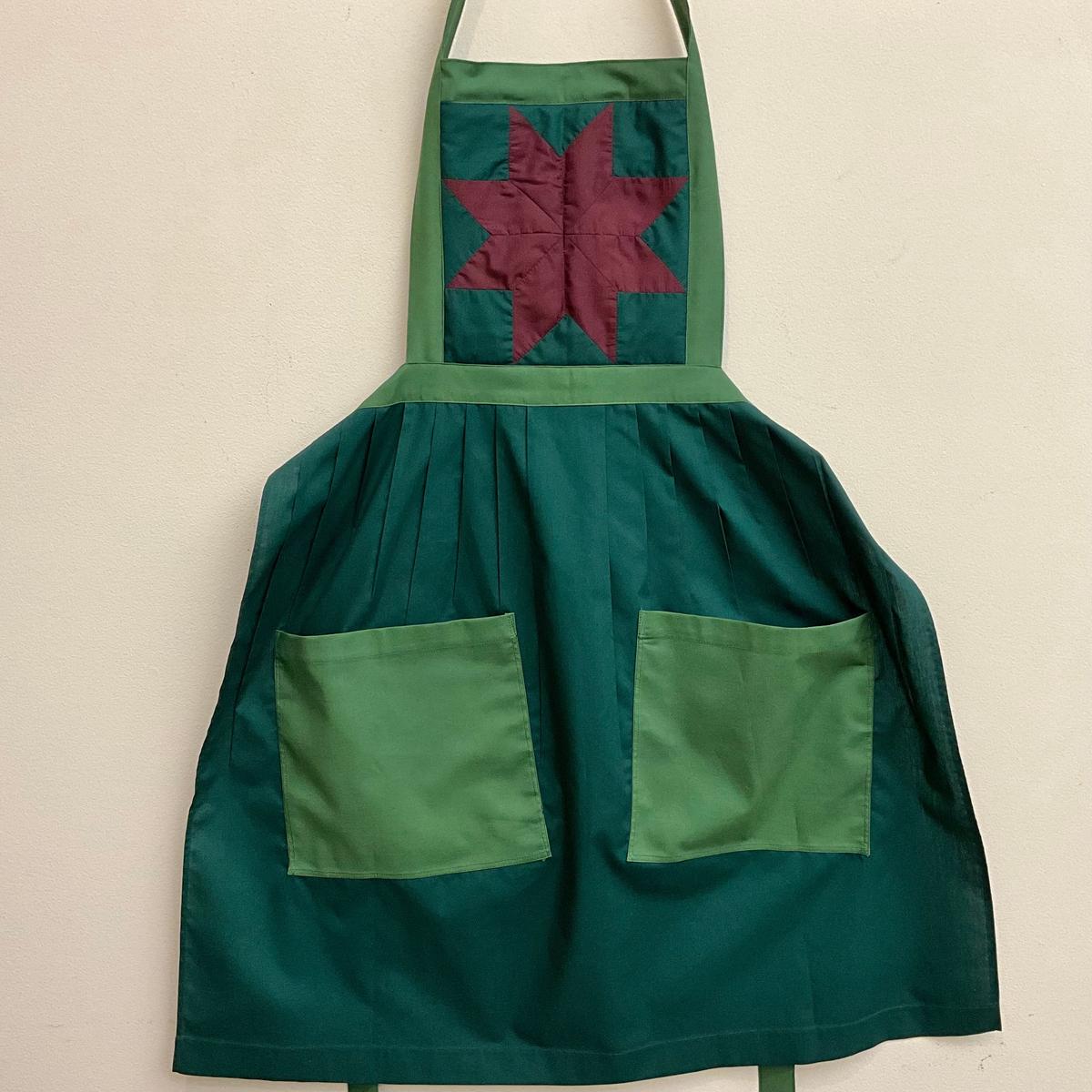 Amish Apron Olive and Dark Green with Burgundy Star
