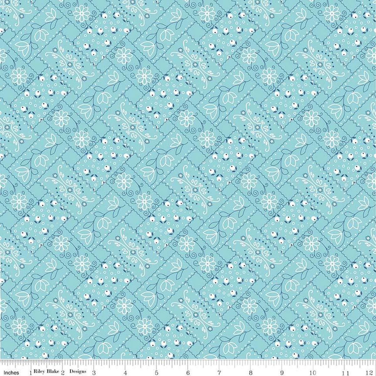 Fabric, Farm Girl Vintage by Lori Holt BANDANA AQUA (by the yard)