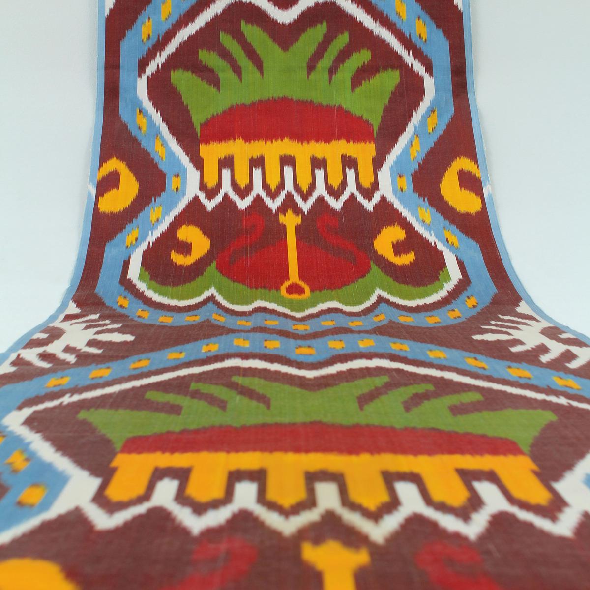 Red and Orange Silk Ikat Fabric - Uzbek Ikat Fabric By The Yard, Fabric Ikat Pattern, Ikat Silk Material, Ikat Drapery Textile, Boho Upholstery Fabric