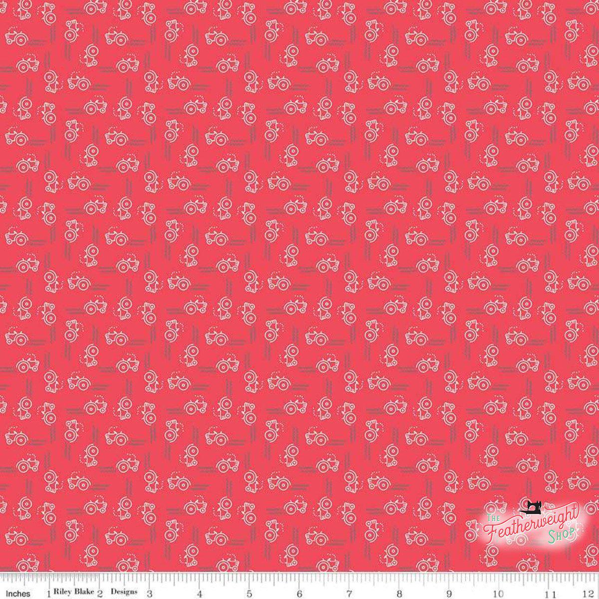 Fabric, Farm Girl Vintage Companion Prints by Lori Holt TRACTOR CAYENNE (by the yard)