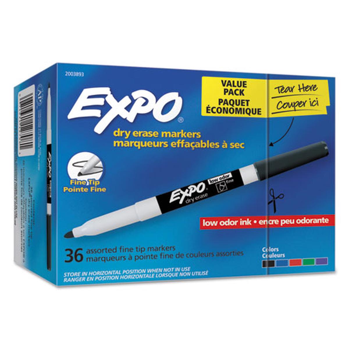 Low-odor Dry Erase Marker Office Pack, Fine Bullet Tip, Assorted Colors, 36-pack