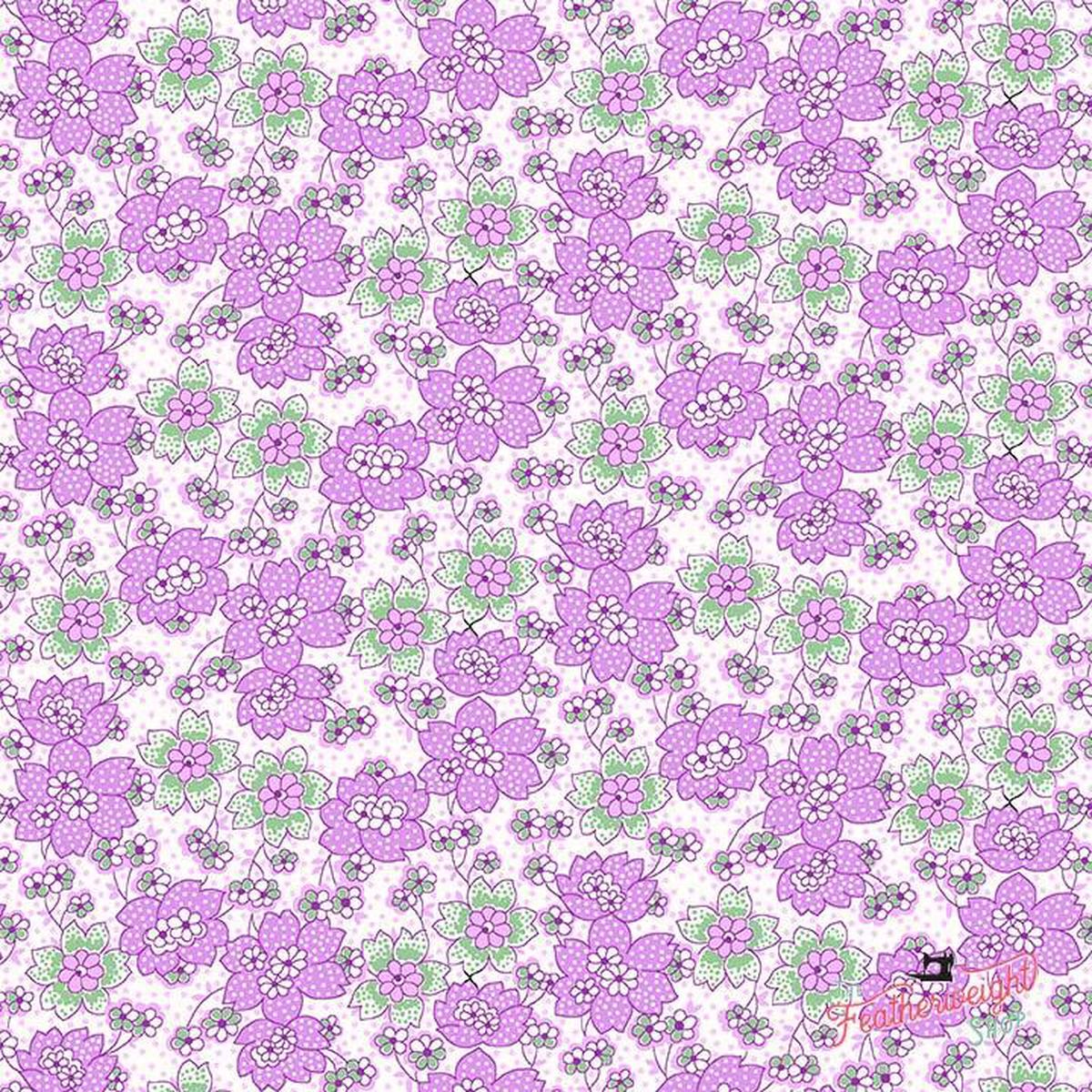 Fabric, Nana Mae lll by Henry Glass - FLOWERS PURPLE GREEN (by the yard)