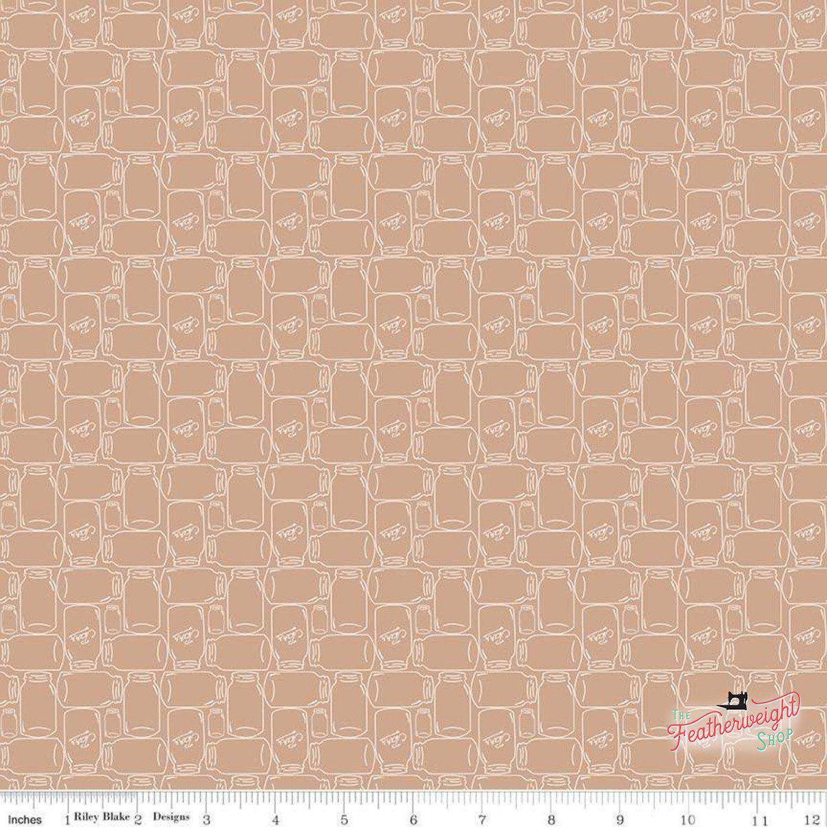 Fabric, Farm Girl Vintage Companion Prints by Lori Holt - CANNING JARS NUTMEG (by the yard)