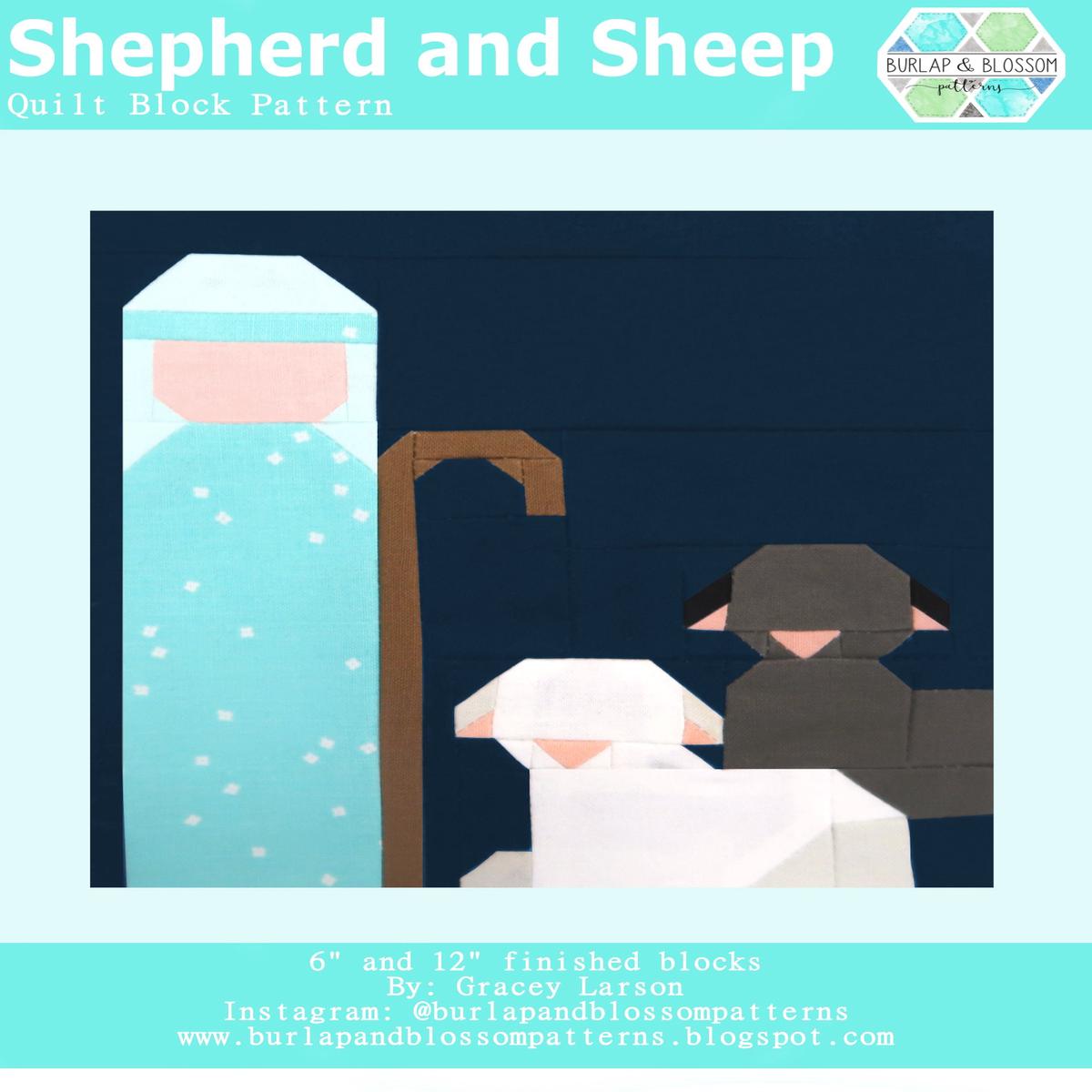 Pattern, Shepherd and Sheep Quilt Block by Burlap and Blossom (digital download)