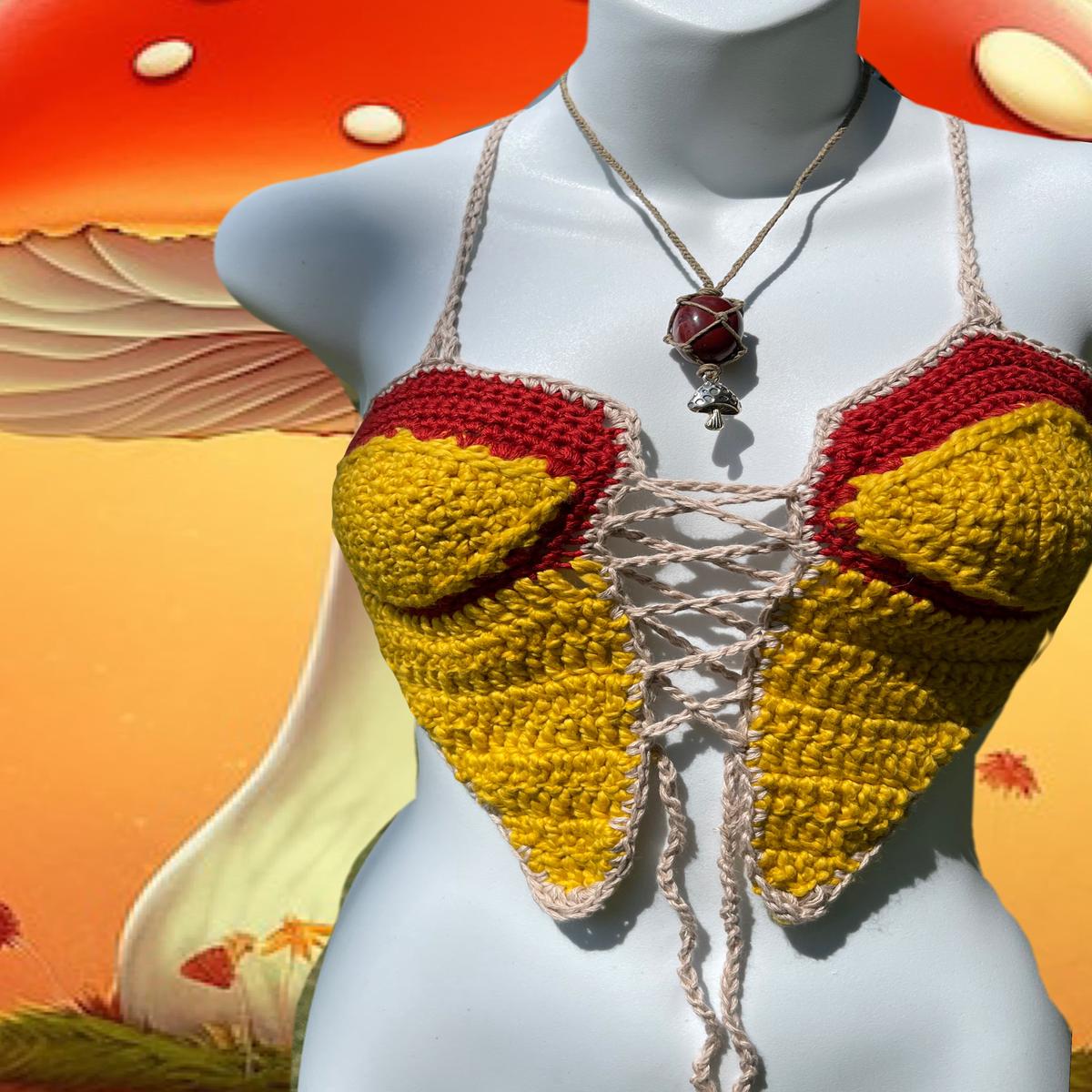 The Jaspers Fly Agaric (XS-M - A-D Cup) - Organic Crochet Festival Top (The Sustainable Sunflower Shop Collab)