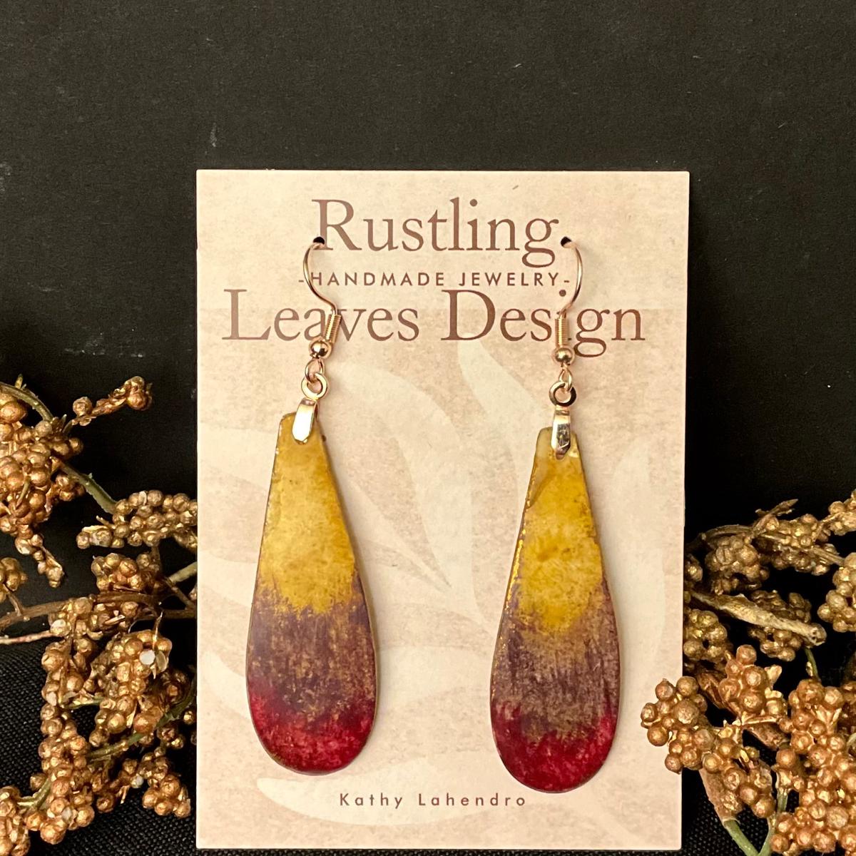 Hombre Long, Narrow Teardrop Earrings in Pinks, Purple & Yellow