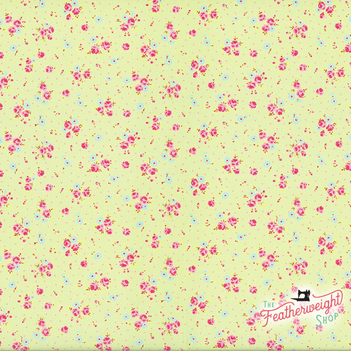 Fabric, Antique Flower in Pastel by LECIEN - SMALL FLORAL GREEN (by the yard)