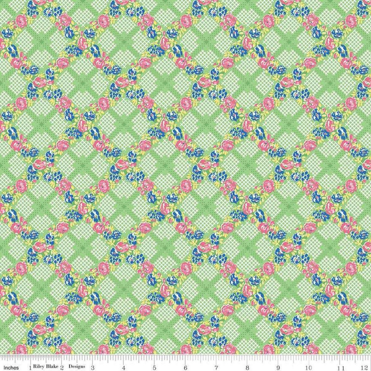 Fabric, Mae Flowers by Lindsay Wilkes for Penny Rose Fabrics - TRELLIS GREEN (by the yard)
