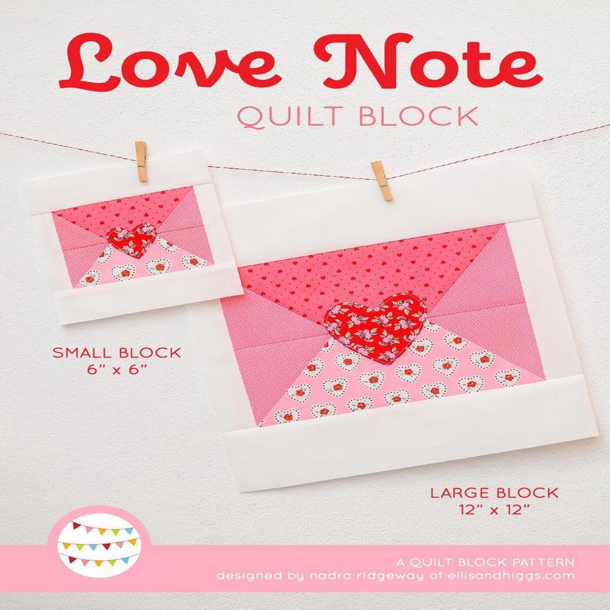 Pattern, Love Note Valentine Quilt Block by Ellis & Higgs (digital download)