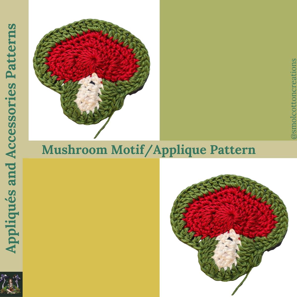 Mushroom With Outline Appliqu - DIY Crochet Mushroom Motif PDF and Video Pattern