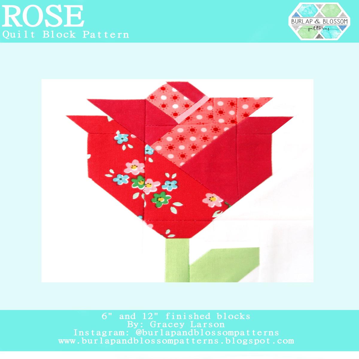 Pattern, Rose Quilt Block by Burlap and Blossom (digital download)