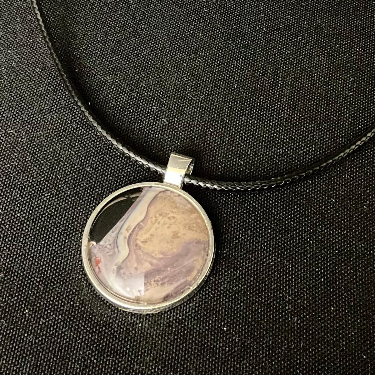 Disc Necklace in Silver, Pale Gold and Plum