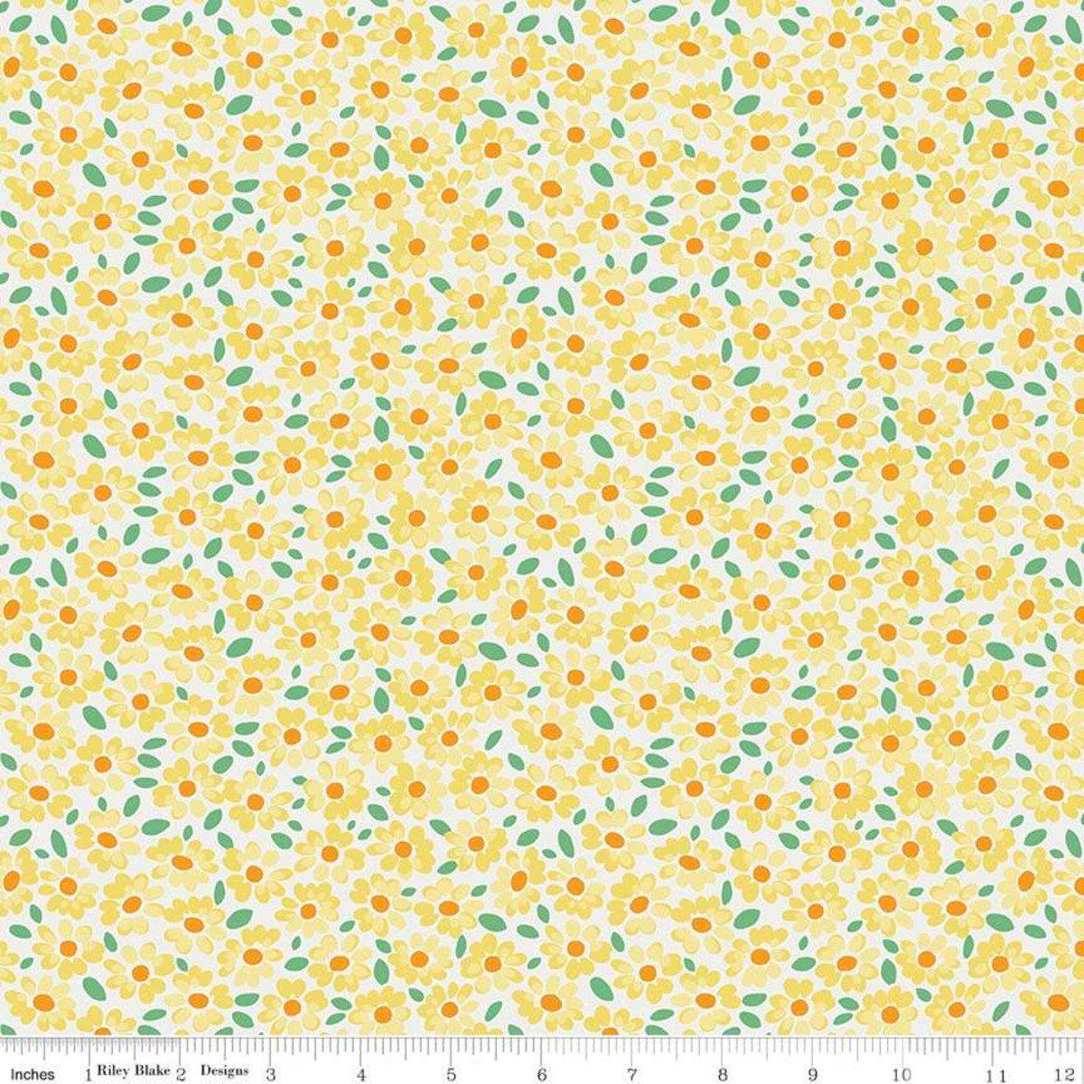 Fabric, Bluebirds on Roses by Elea Lutz for Penny Rose Fabrics - YELLOW BLUEBIRDS DAISY (by the yard)