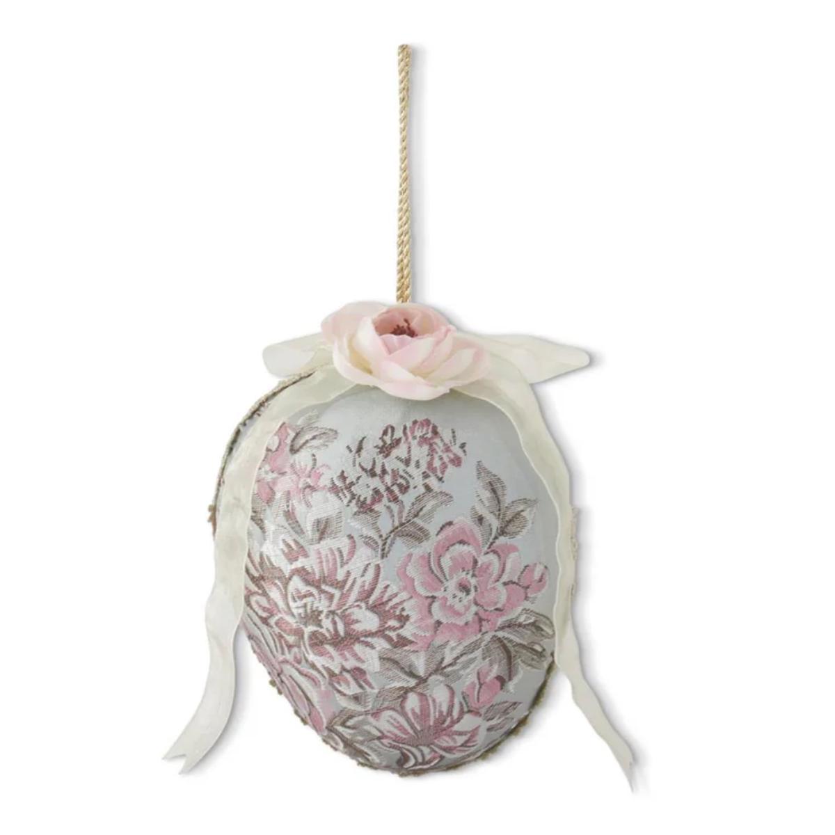 6.5 Inch Blue Floral Egg Ornament