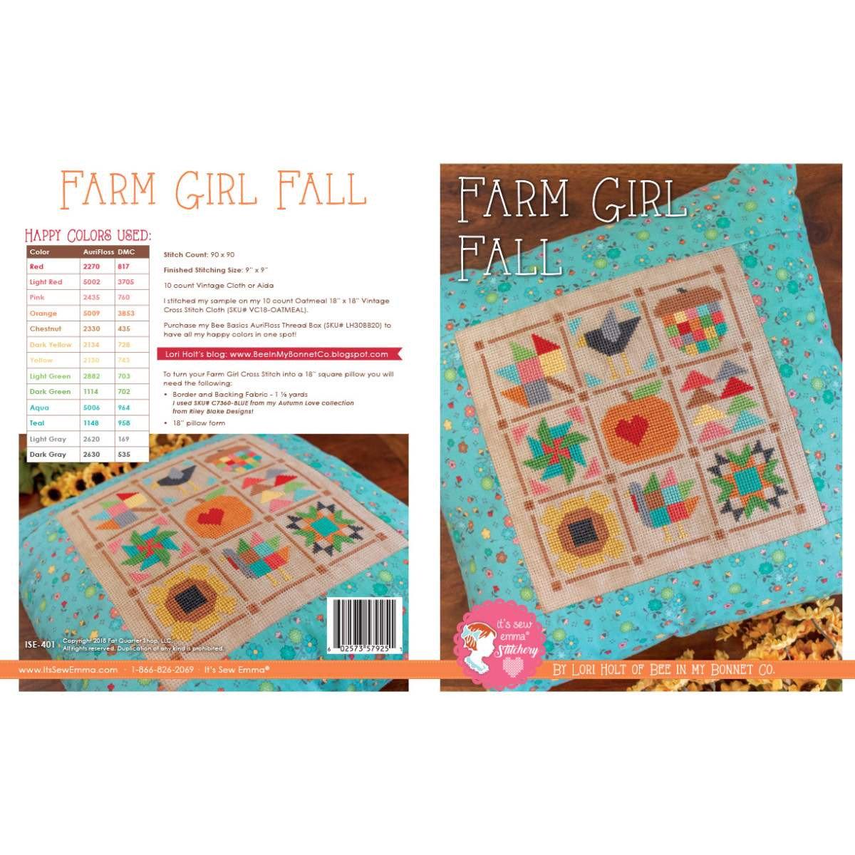 Counted Cross Stitch, It's Sew Emma Pattern by Lori Holt - FARM GIRL FALL