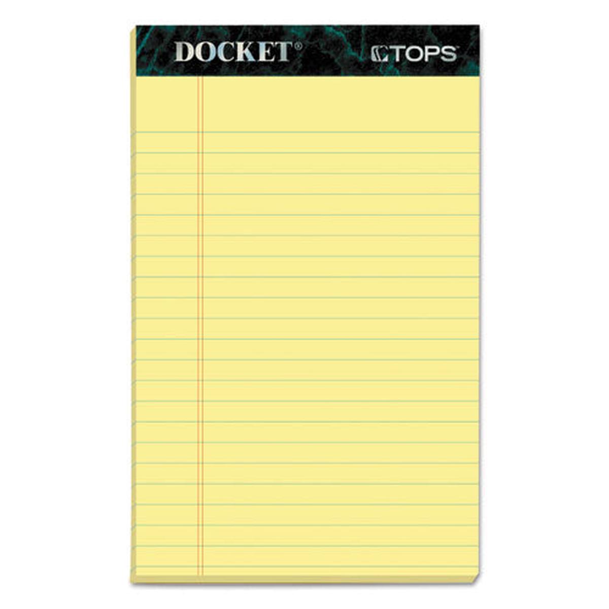 Docket Ruled Perforated Pads, Narrow Rule, 5 X 8, Canary, 50 Sheets, 12-pack