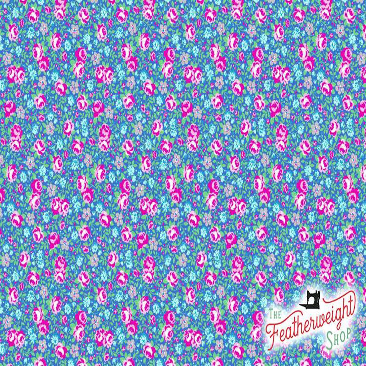Fabric, Flower Sugar Symbol of Love by LECIEN - SMALL ROSES BLUE (by the yard)