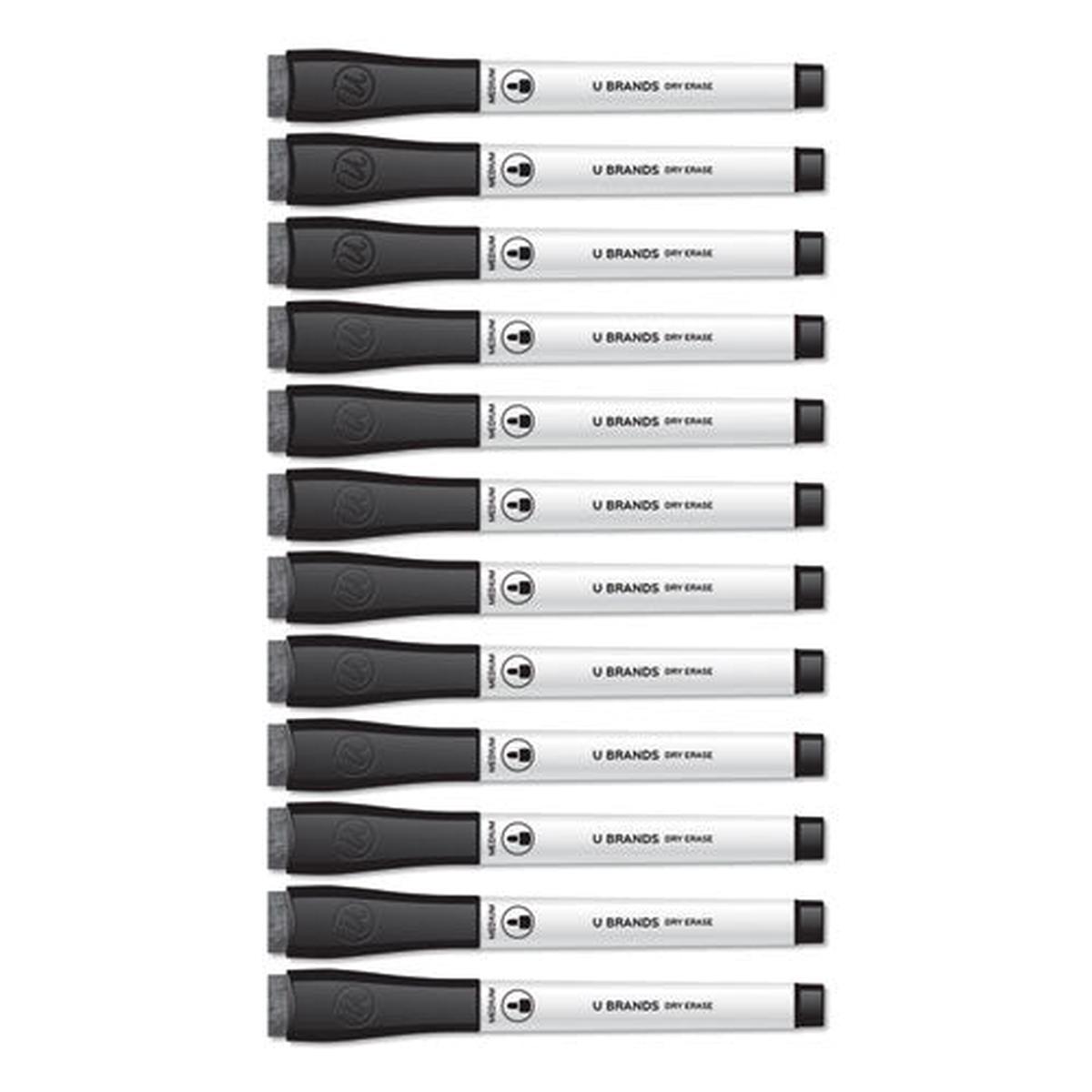 Medium Point Low-odor Dry-erase Markers With Erasers, Black, Dozen