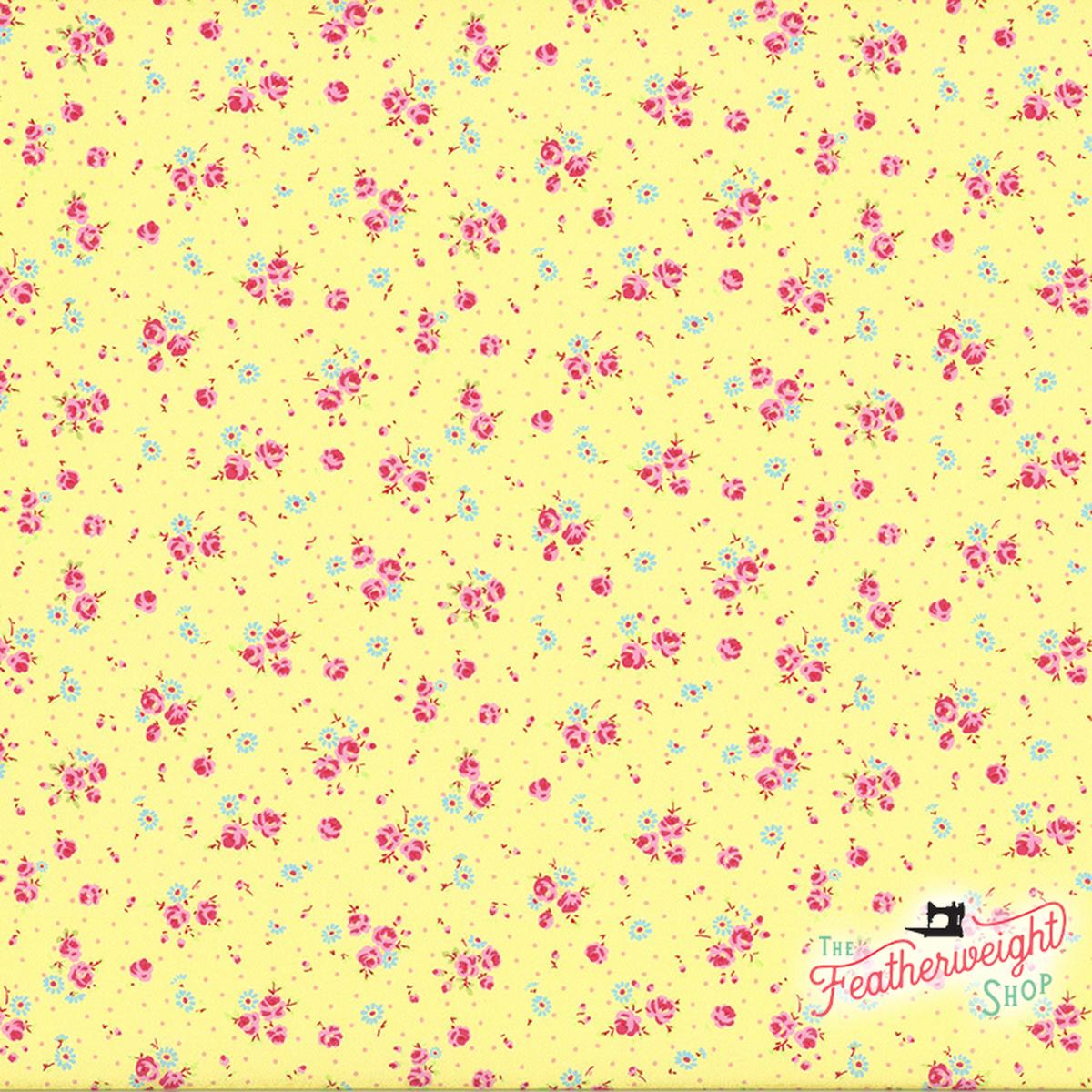 Fabric, Antique Flower in Pastel by LECIEN - SMALL FLORAL YELLOW (by the yard)