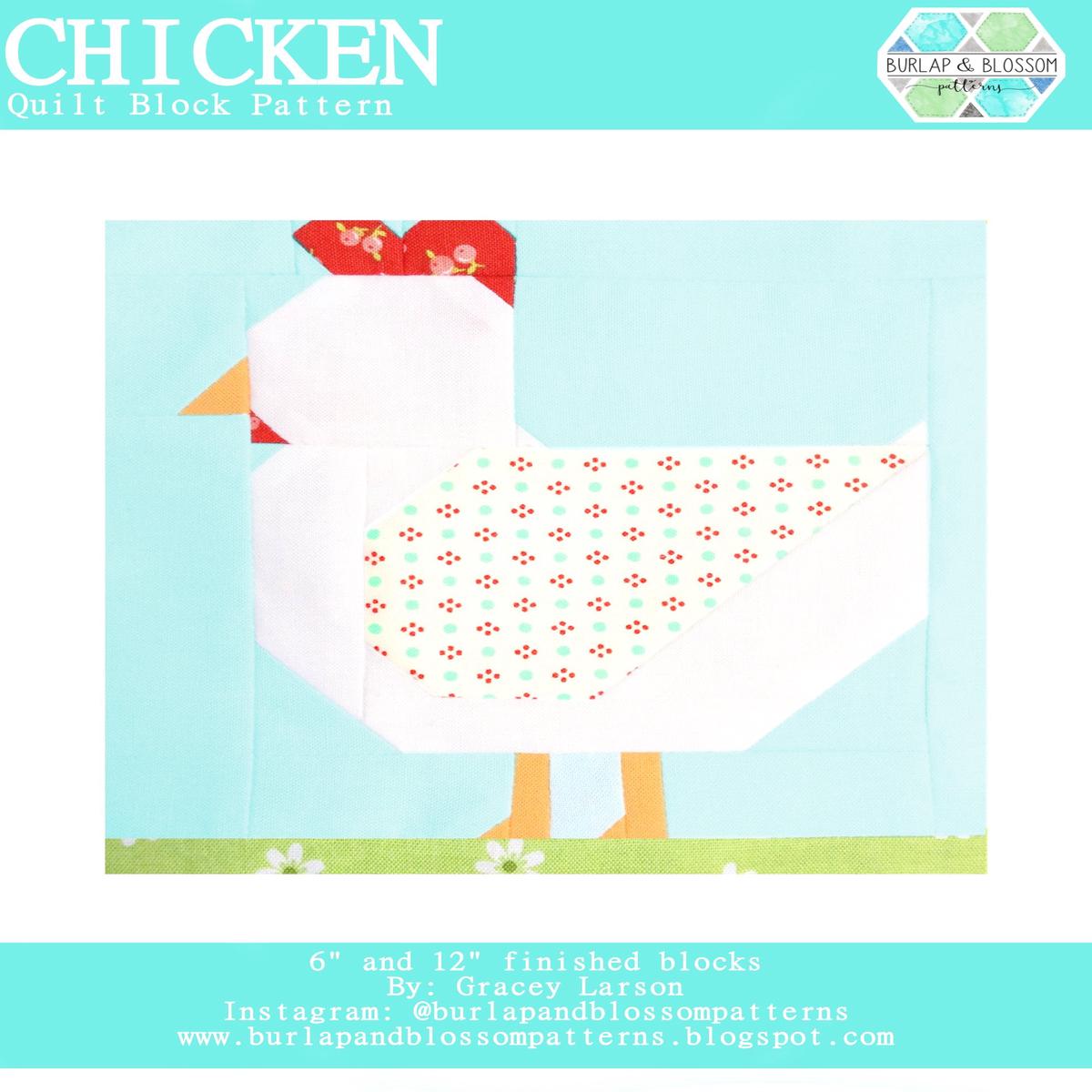 Pattern, Chicken Quilt Block by Burlap and Blossom (digital download)