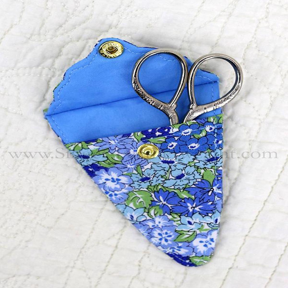 Scissors with Sheath by Liberty of London Quilter's Cotton Fabric - ORCHARD LIGHT BLUE