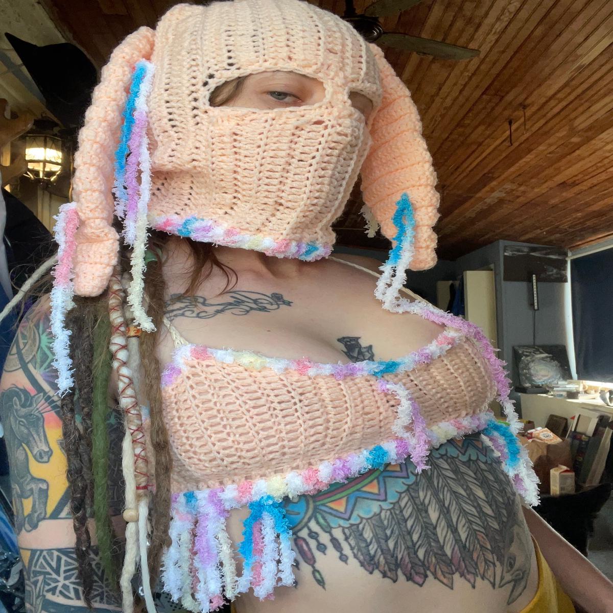 Backloop Balaclava and Bikini Top Crochet Set Size Small
