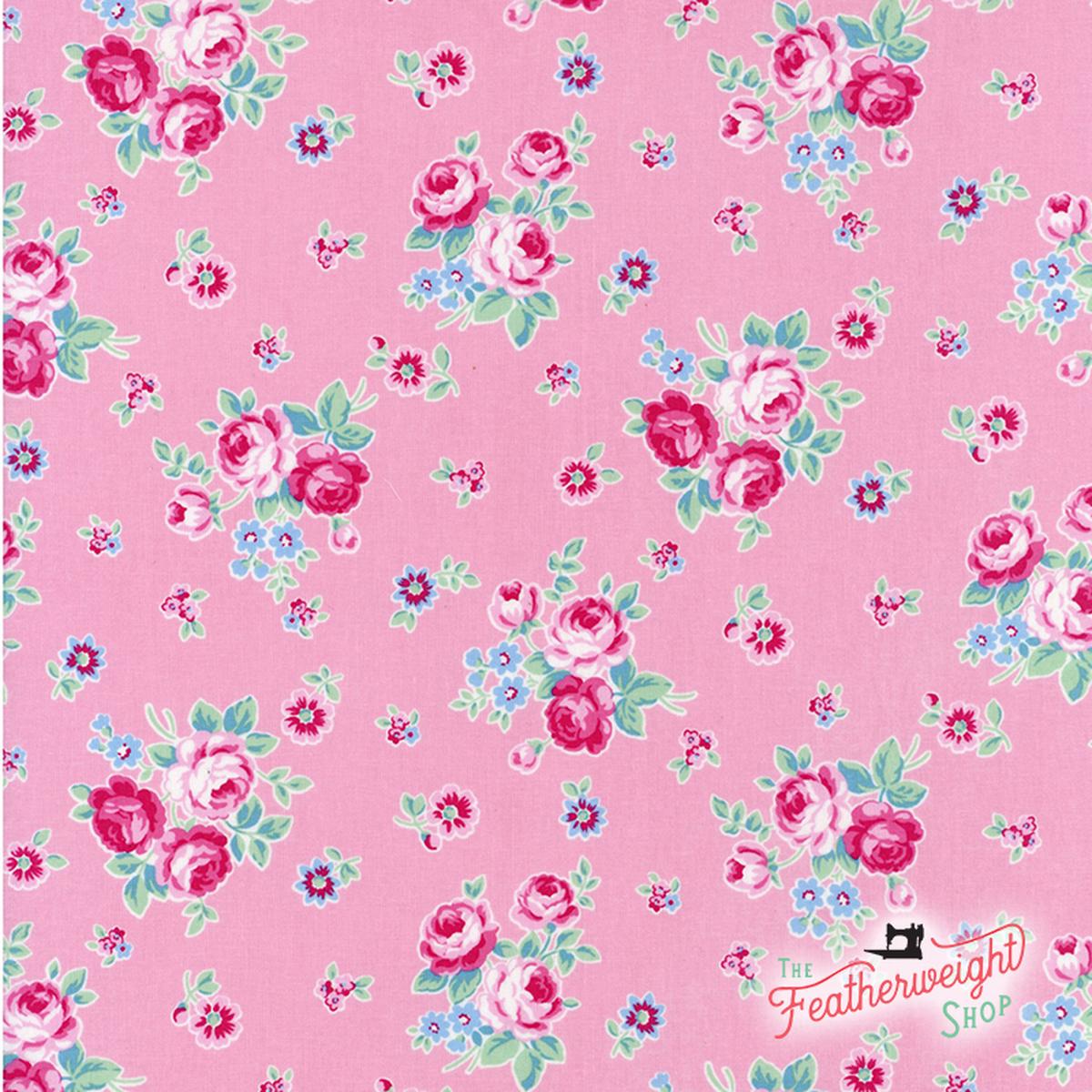 Fabric, Flower Sugar Rose Kiss by LECIEN - CHERRY PINK FLORAL (by the yard)