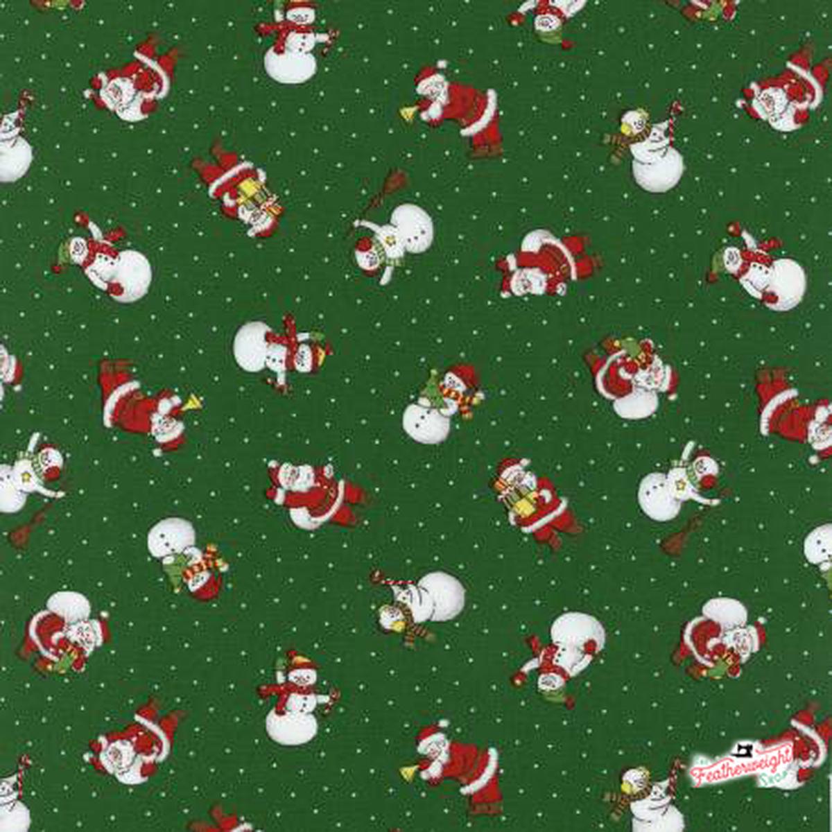 Fabric, Under the Christmas Tree by Lecien - SANTA SNOWMAN GREEN (by the yard)