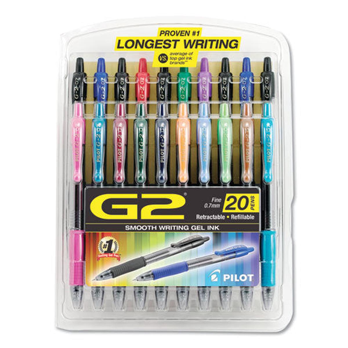 G2 Premium Retractable Gel Pen, Fine 0.7 Mm, Assorted Ink-barrel, 20-set
