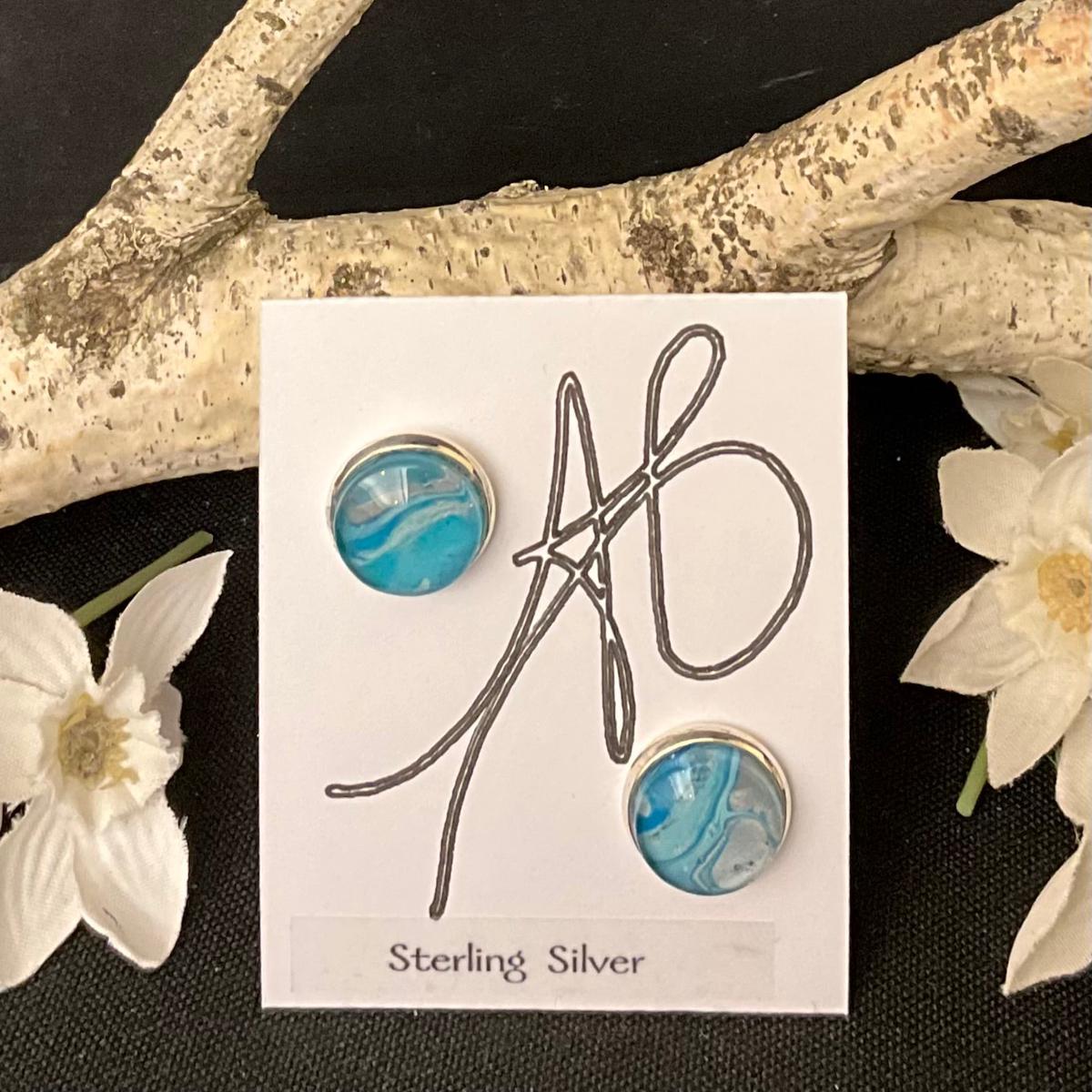 Silver Post Earrings in Turquoise and Blue