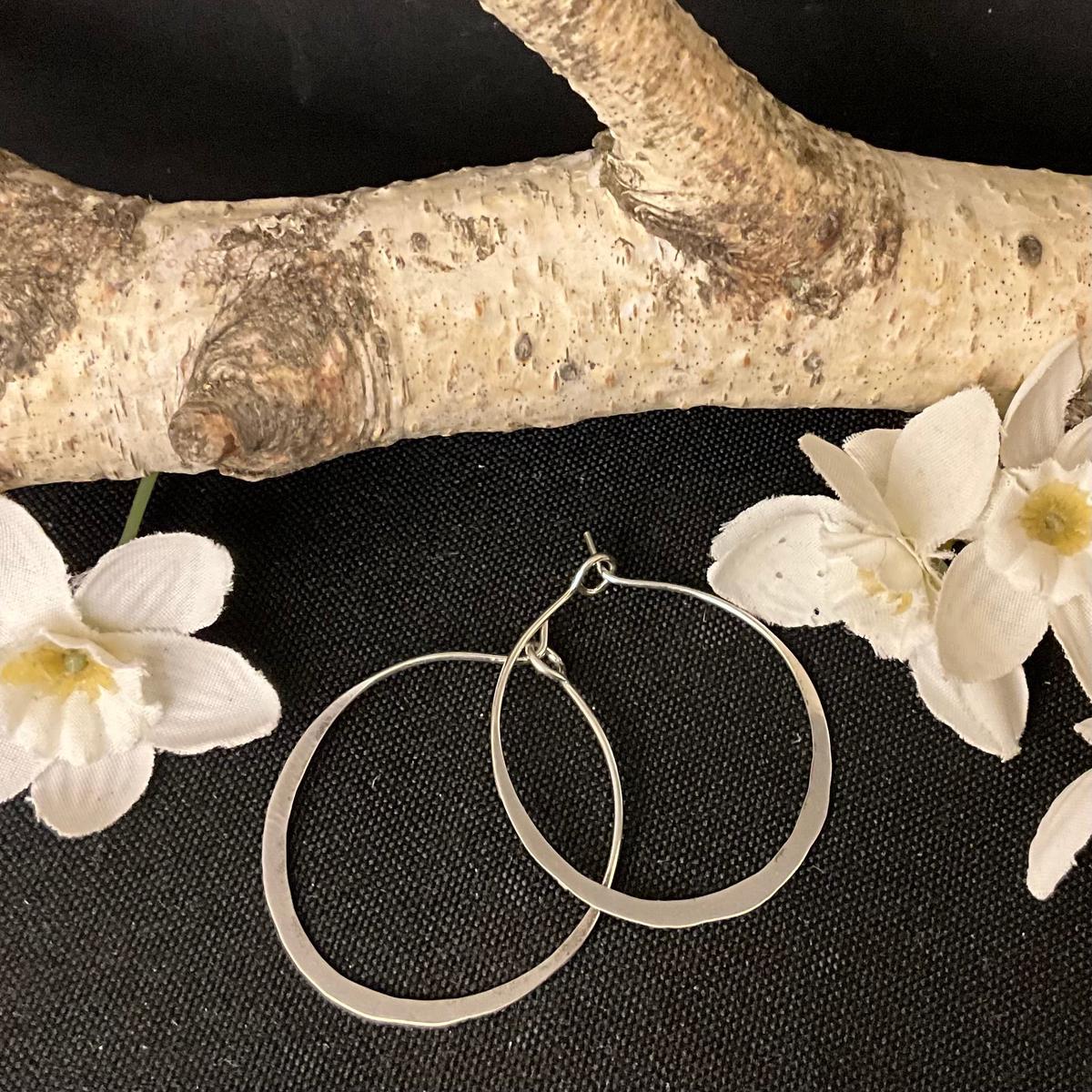 1 1/8Flat Hoop Sterling Silver Earrings