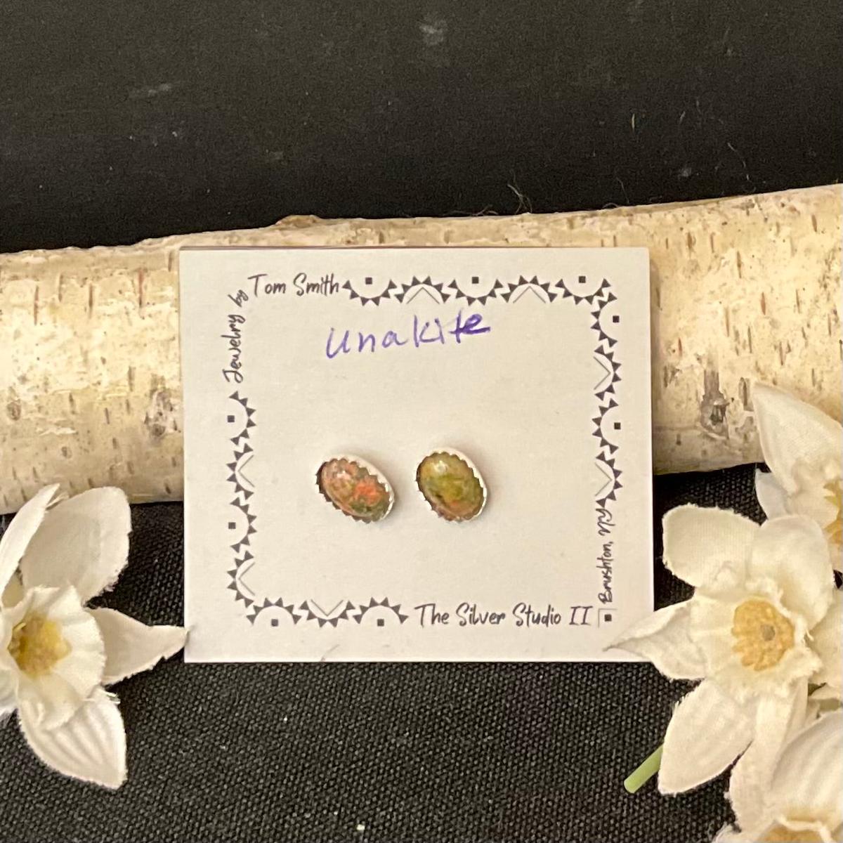 8x6 Silver Post Earrings Unakite