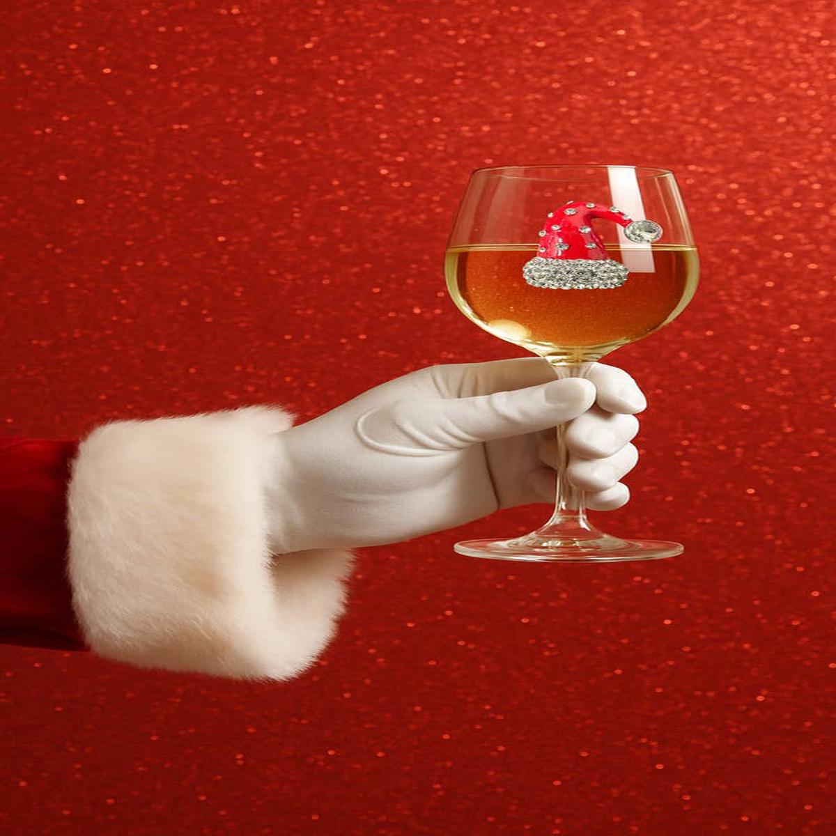 Christmas Hat Jeweled Stemmed Wine Glass