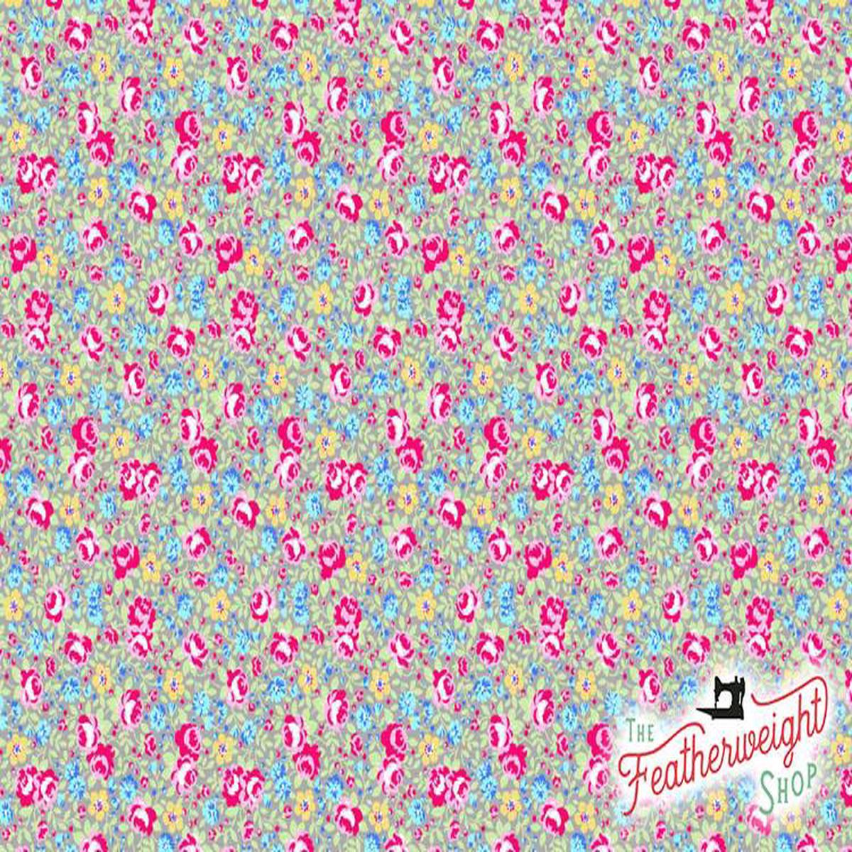 Fabric, Flower Sugar Symbol of Love by LECIEN - SMALL ROSES GRAY (by the yard)
