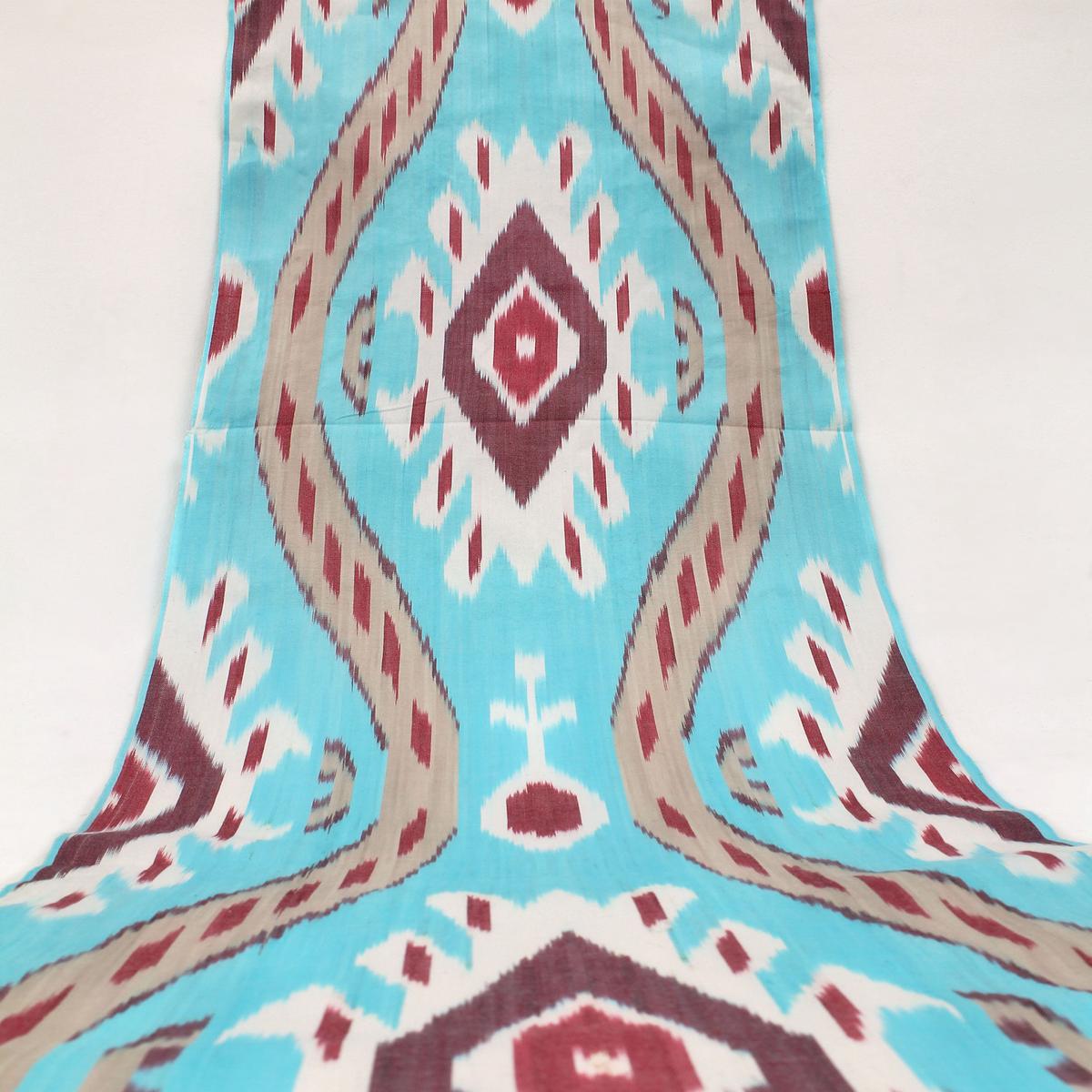 Turquoise and Maroon Cotton Ikat Fabric - Handwoven Ikat Textiles, Ikat Cloth, Ikat Furnishing Fabric, Uzbekistan Ikat Material, Boho Upholstery