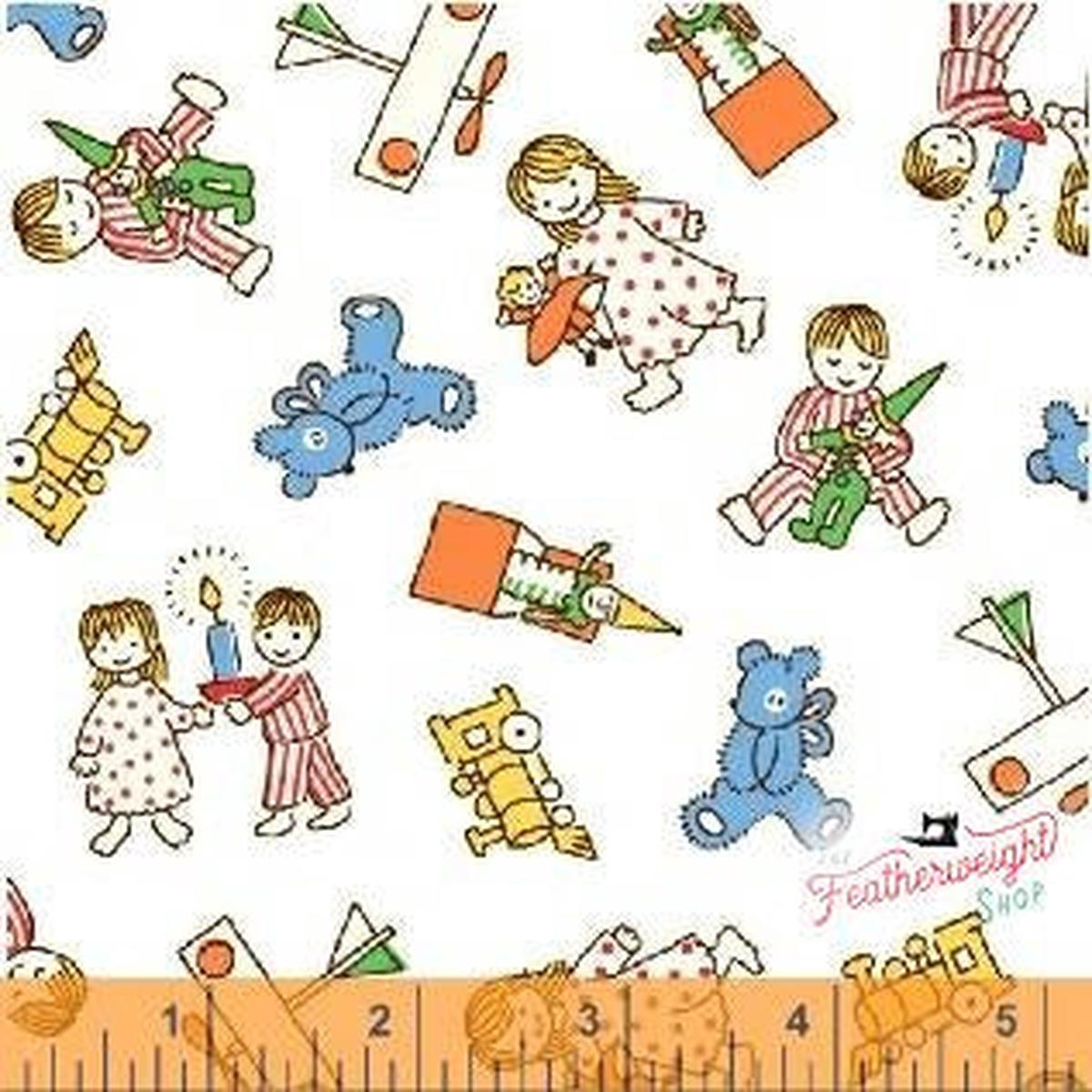 Fabric, Candy Cane Lane by Windham - CHILDREN TOYS WHITE (by the yard)