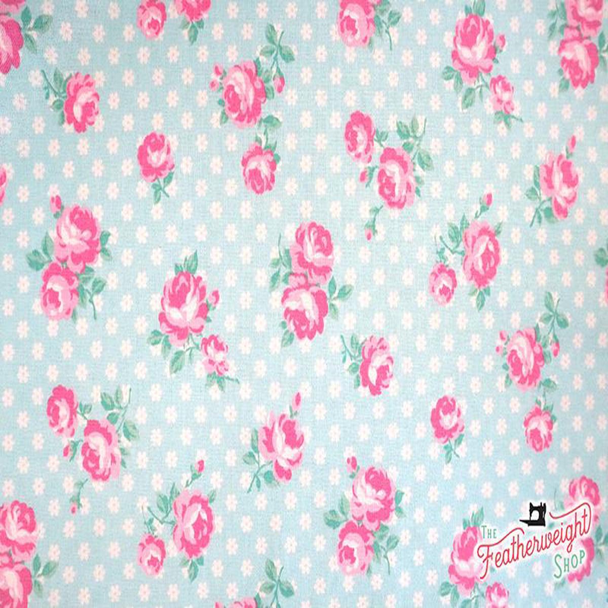 Fabric, PRETTY CLASSIC ROSE, BLUE - 30's Collection Feedsack Style Print (by the yard)