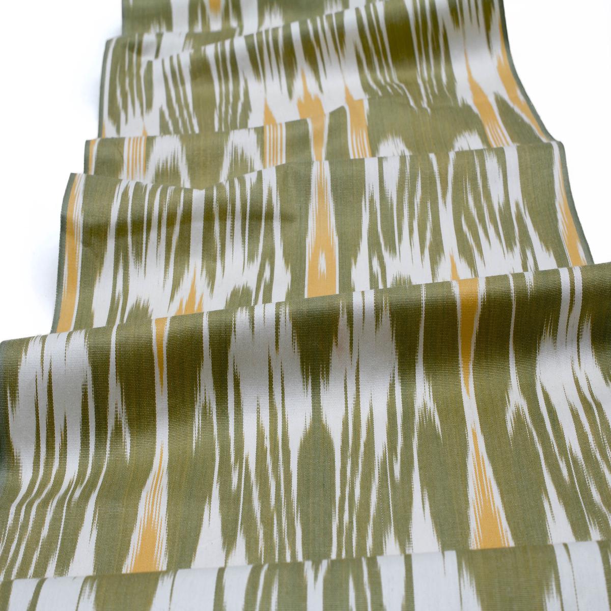 Green and Beige Pure Cotton Ikat Fabric - Traditional Ikat Fabric Pattern, Ikat Bokhara Material, Adras Uzbekistan, Bohemian Abstract Textile