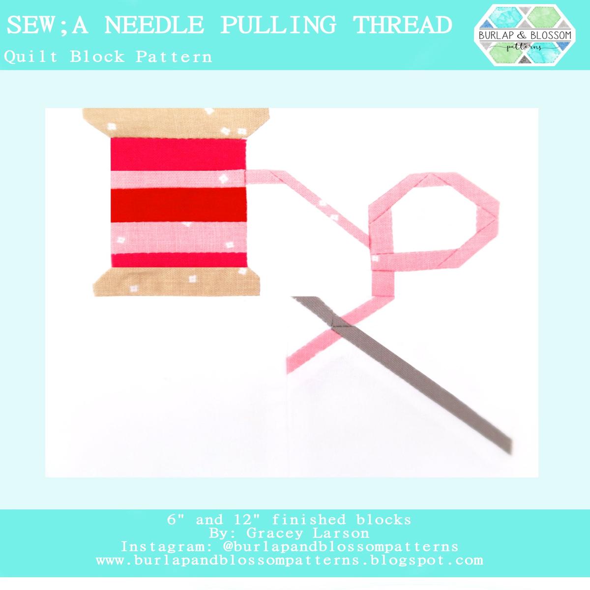 Pattern, Sew A Needle Pulling Thread Block by Burlap and Blossom (digital download)