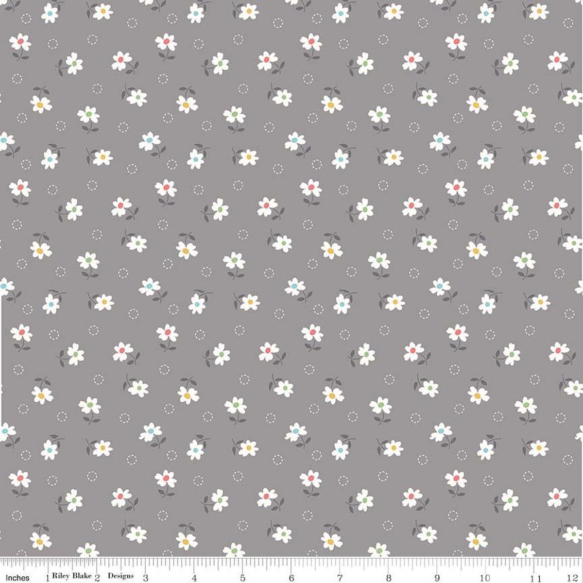 Fabric, Farm Girl Vintage by Lori Holt DAISY GRAY (by the yard)