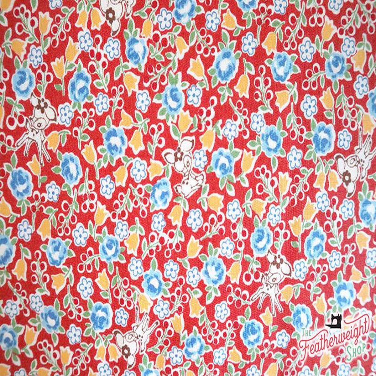 Fabric, Flora and Fawna, Red - 30's Collection (by the yard)