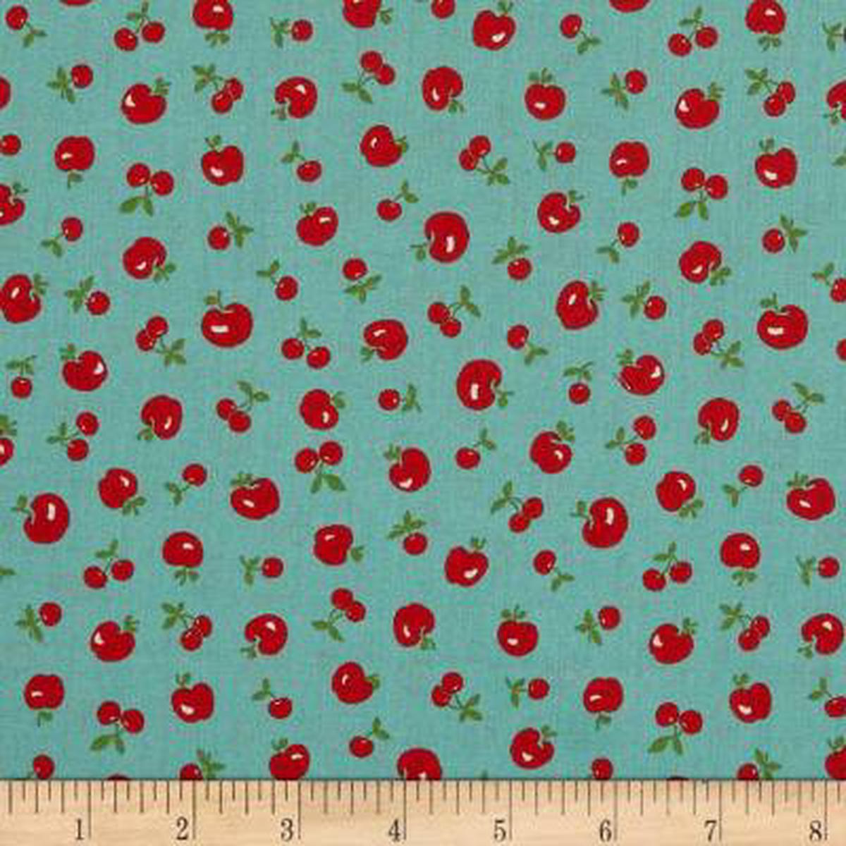 Fabric, Retro 30's Child Smile Spring 2018 by LECIEN - APPLES AQUA (by the yard)