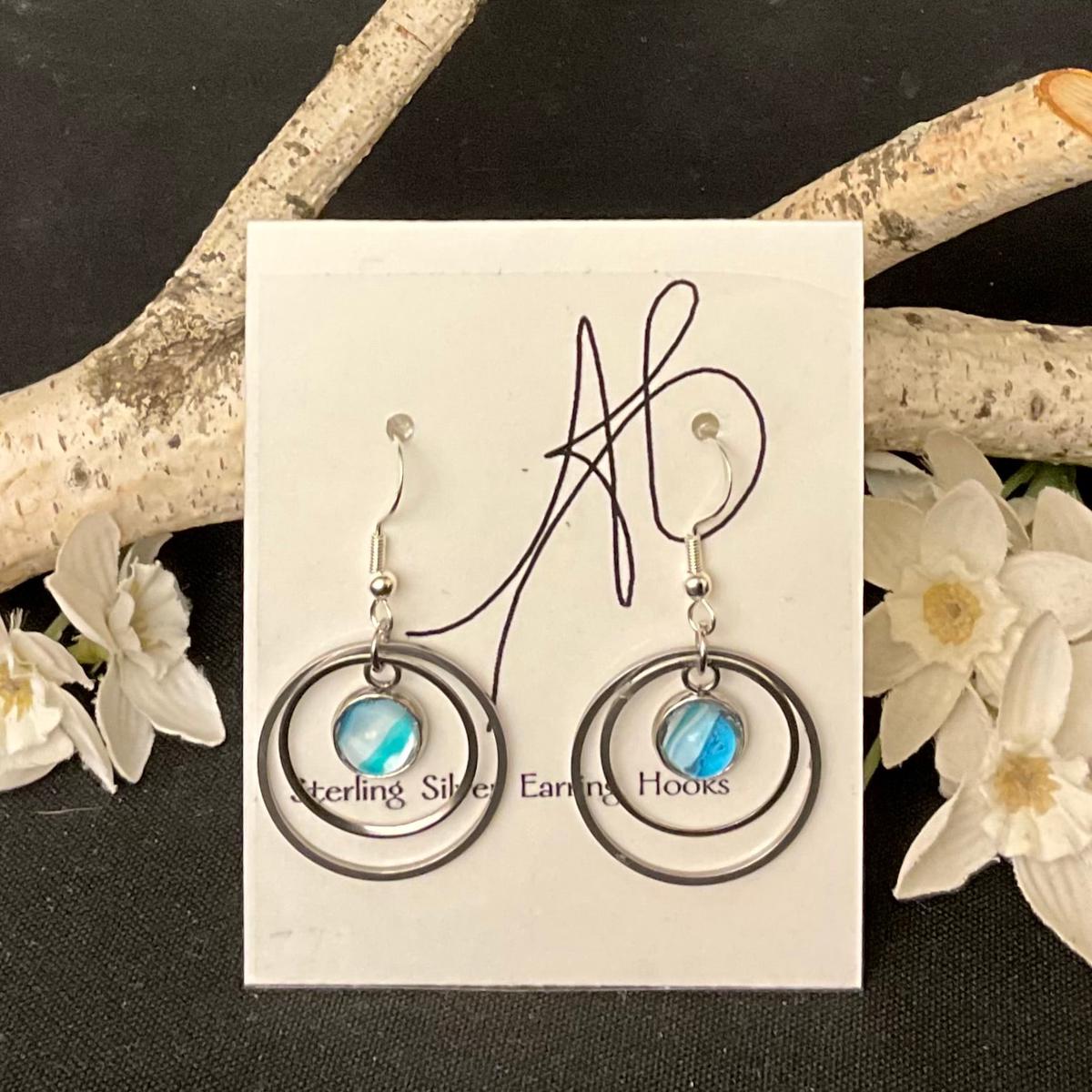 Silver Double Hoop Earrings in Turquoise Blues