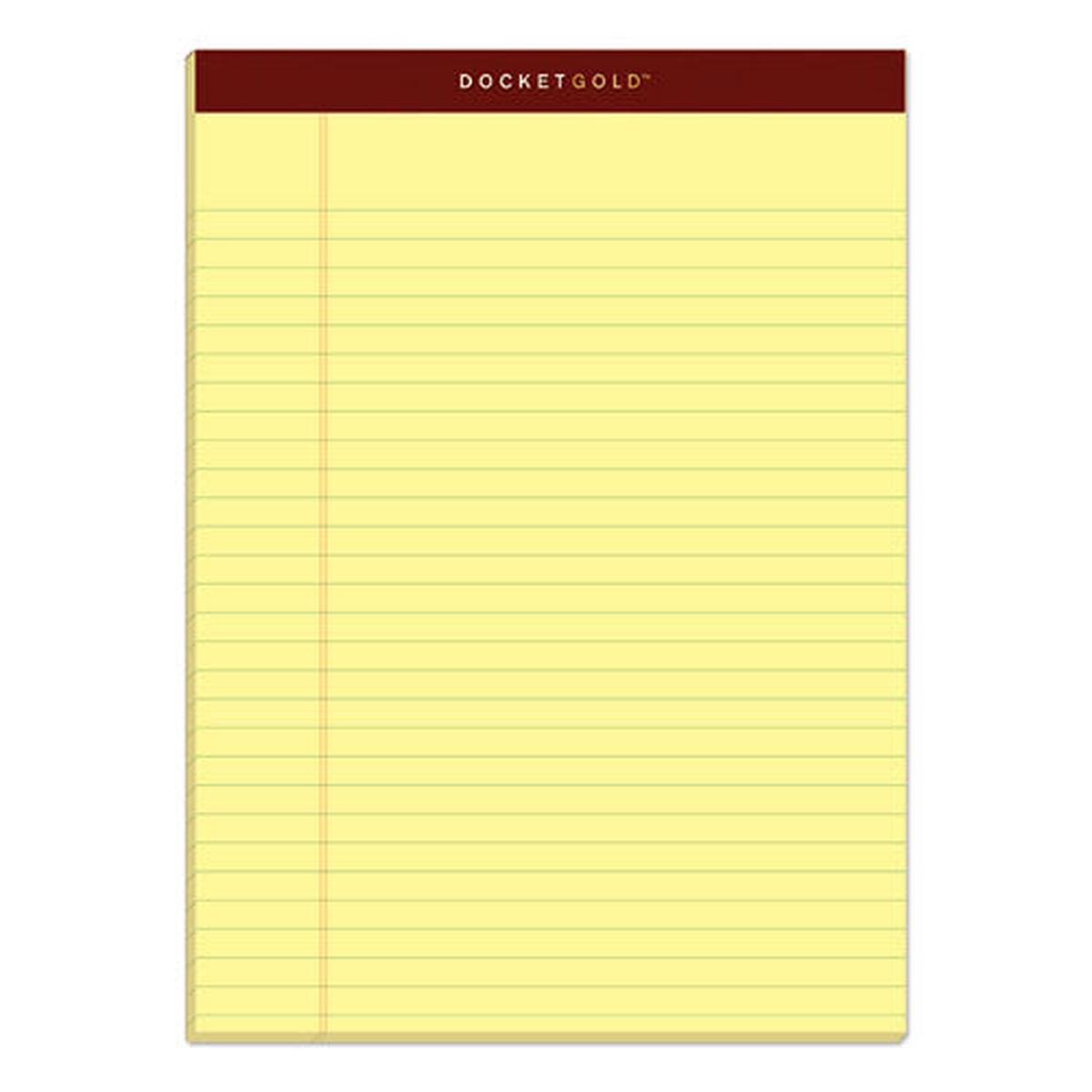 Docket Gold Ruled Perforated Pads, Wide-legal Rule, 8.5 X 11.75, Canary, 50 Sheets, 12-pack