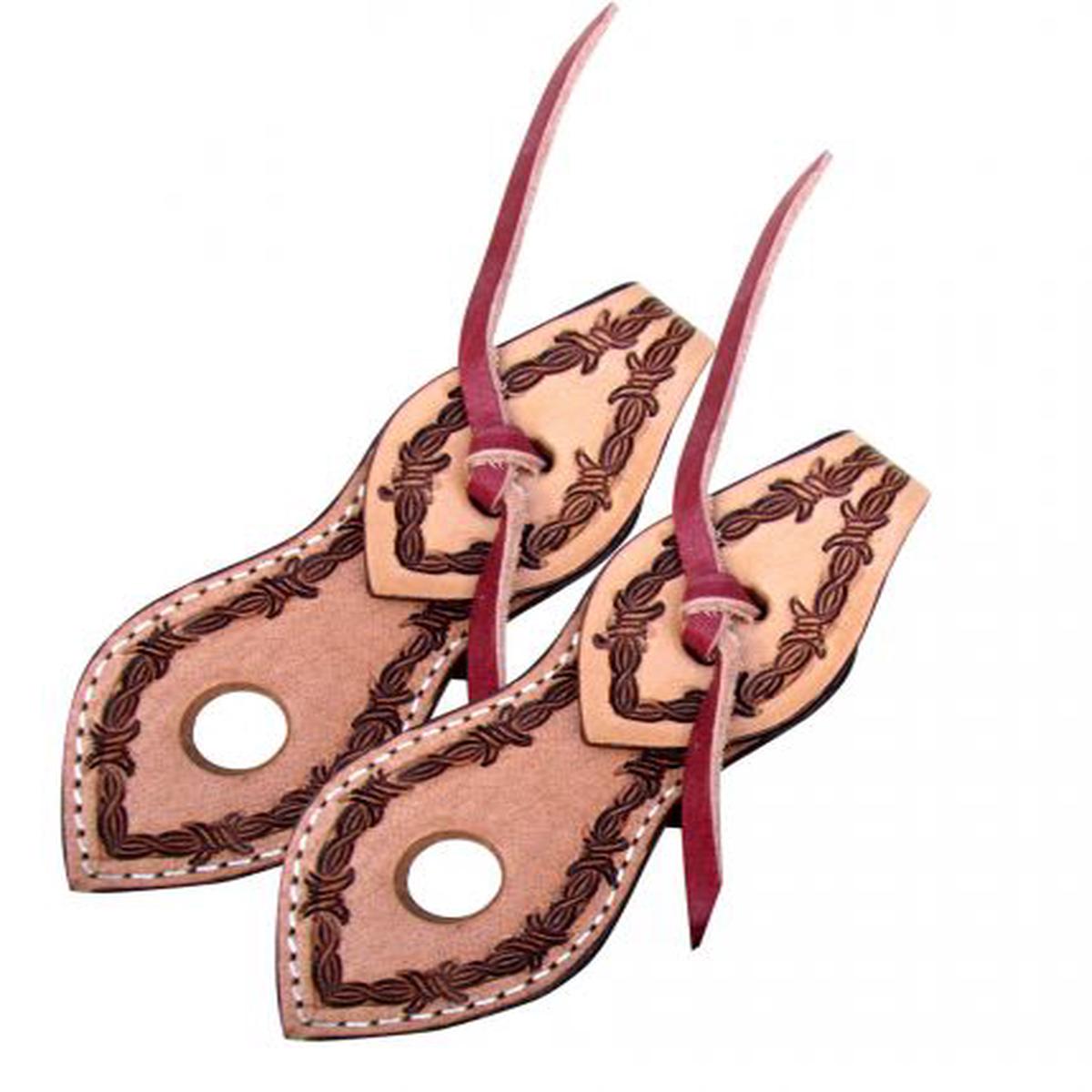 Showman  Barbwire tooled light leather slobber straps